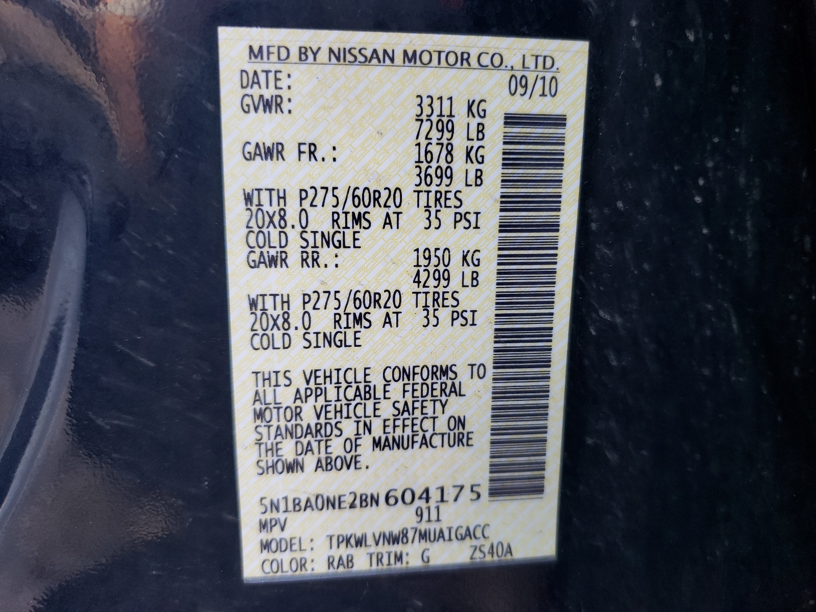 Photo 10 from auction – 2011 NISSAN ARMADA PLA with VIN 5N1BA0NE2BN604175