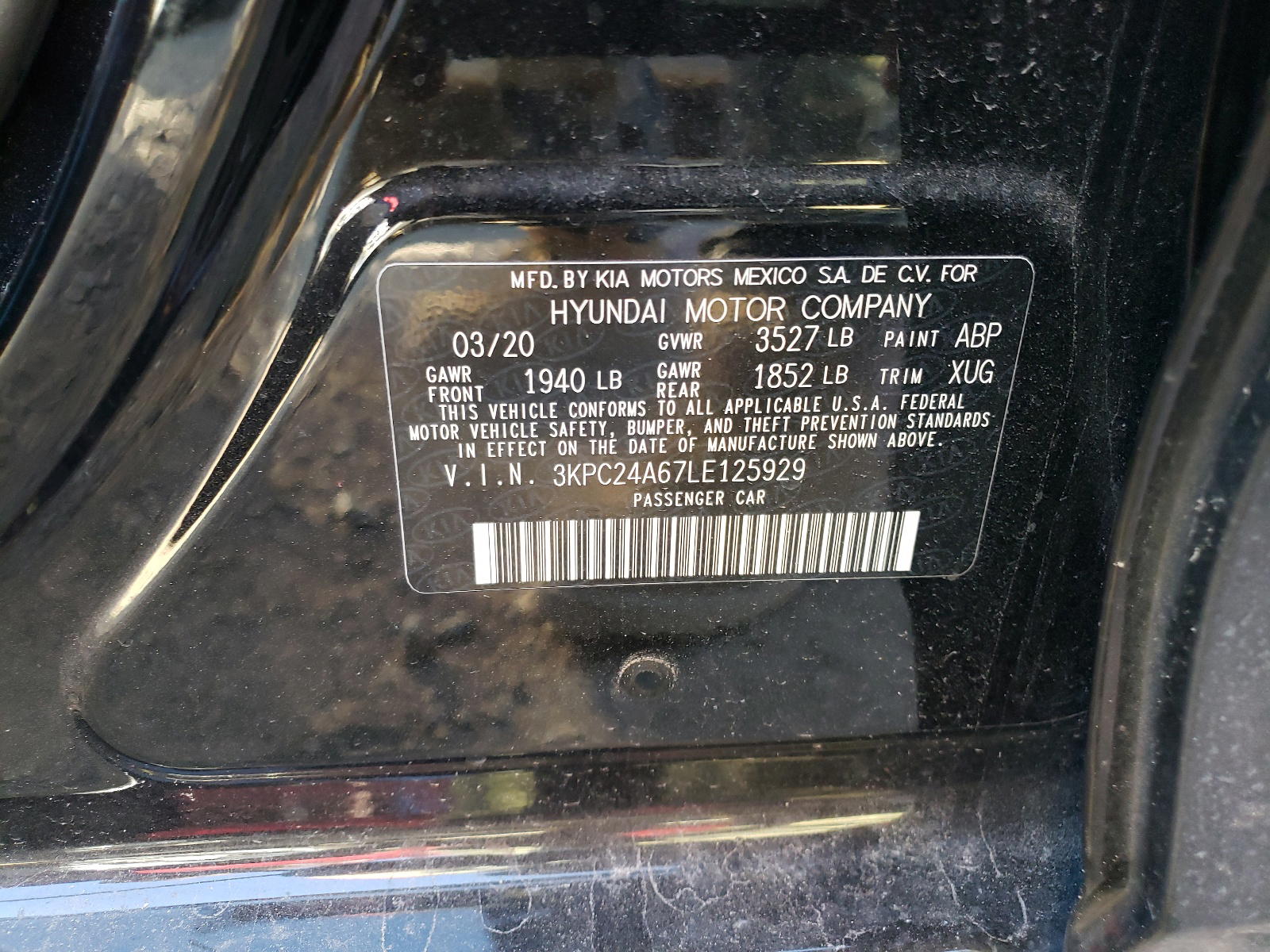 Photo 10 from auction – 2020 HYUNDAI ACCENT SE with VIN 3KPC24A67LE125929
