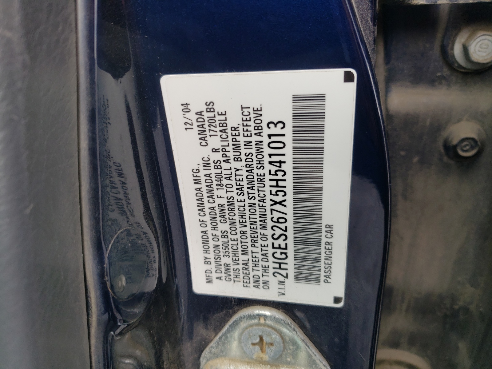 Photo 10 from auction – 2005 HONDA CIVIC EX with VIN 2HGES267X5H541013