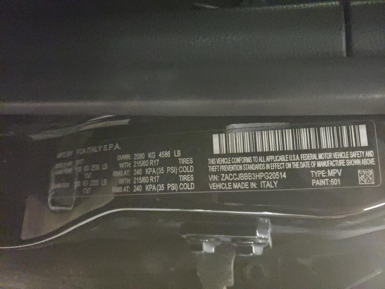 Photo 10 from auction – 2017 JEEP RENEGADE L with VIN ZACCJBBB3HPG20514