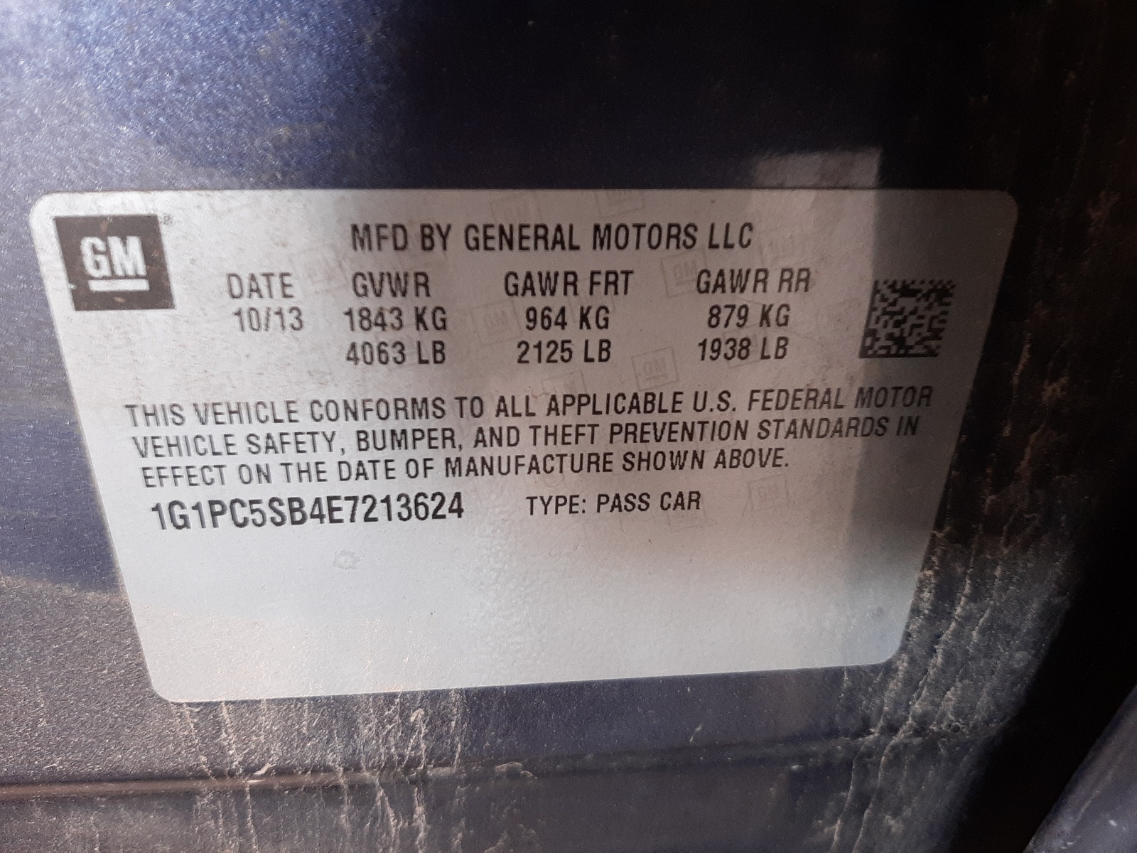 Photo 10 from auction – 2014 CHEVROLET CRUZE LT with VIN 1G1PC5SB4E7213624