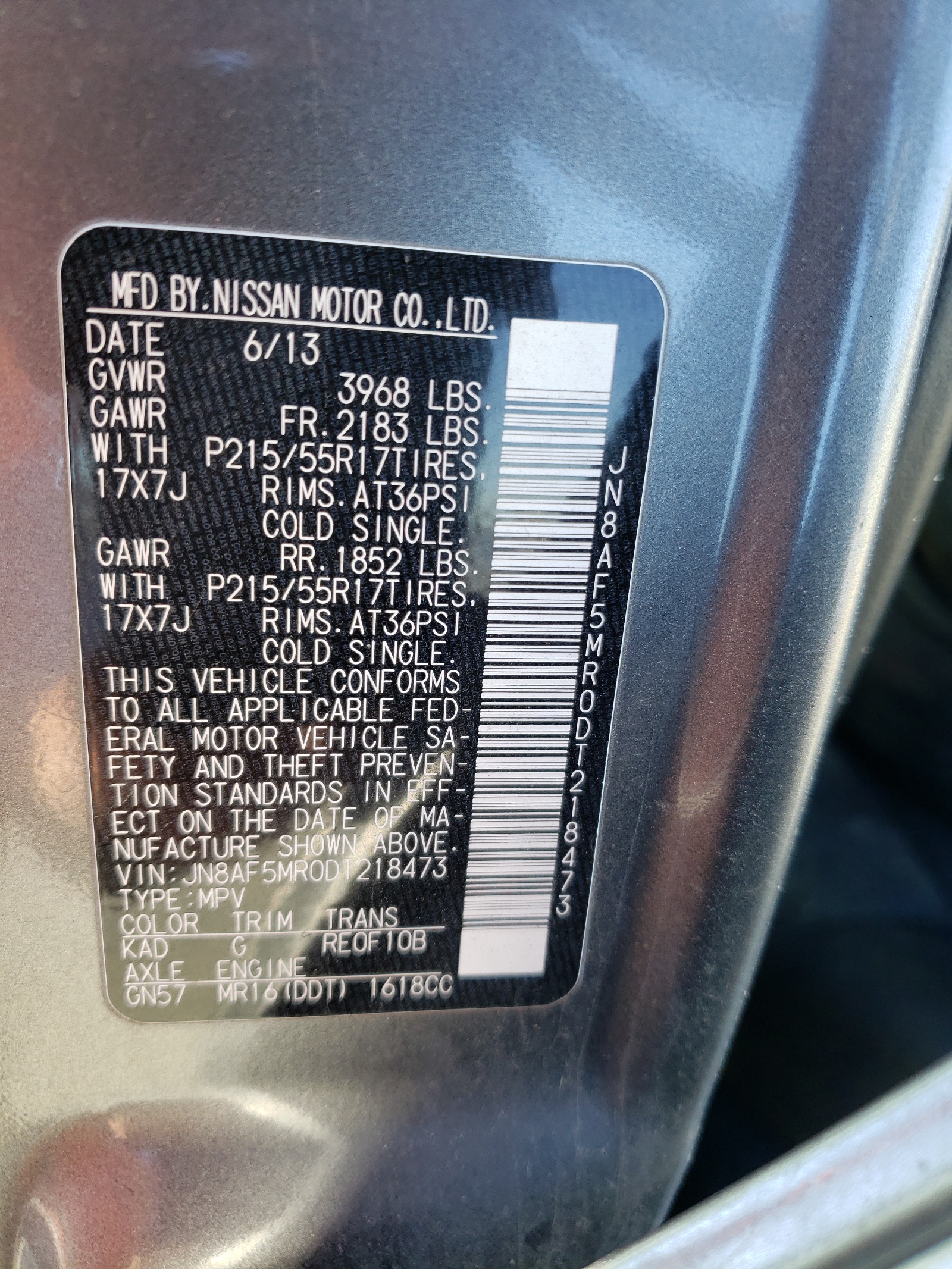 Photo 10 from auction – 2013 NISSAN JUKE S with VIN JN8AF5MR0DT218473