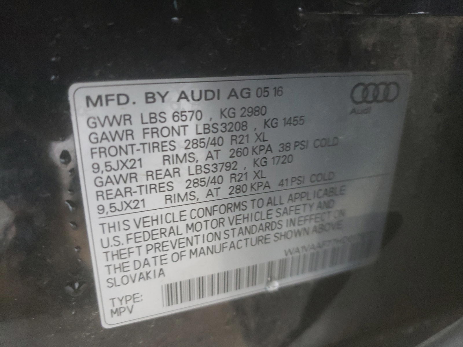Photo 10 from auction – 2017 AUDI Q7 PRESTIG with VIN WA1VAAF77HD017972