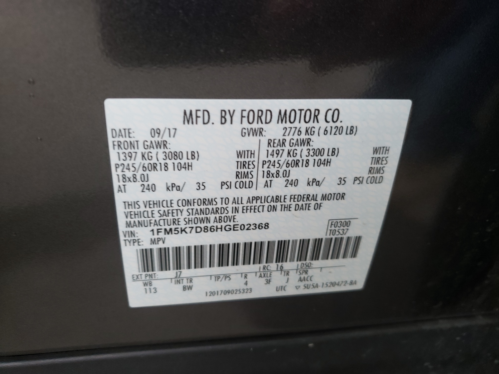Foto 10 de la subasta – 2017 FORD EXPLORER X con VIN 1FM5K7D86HGE02368