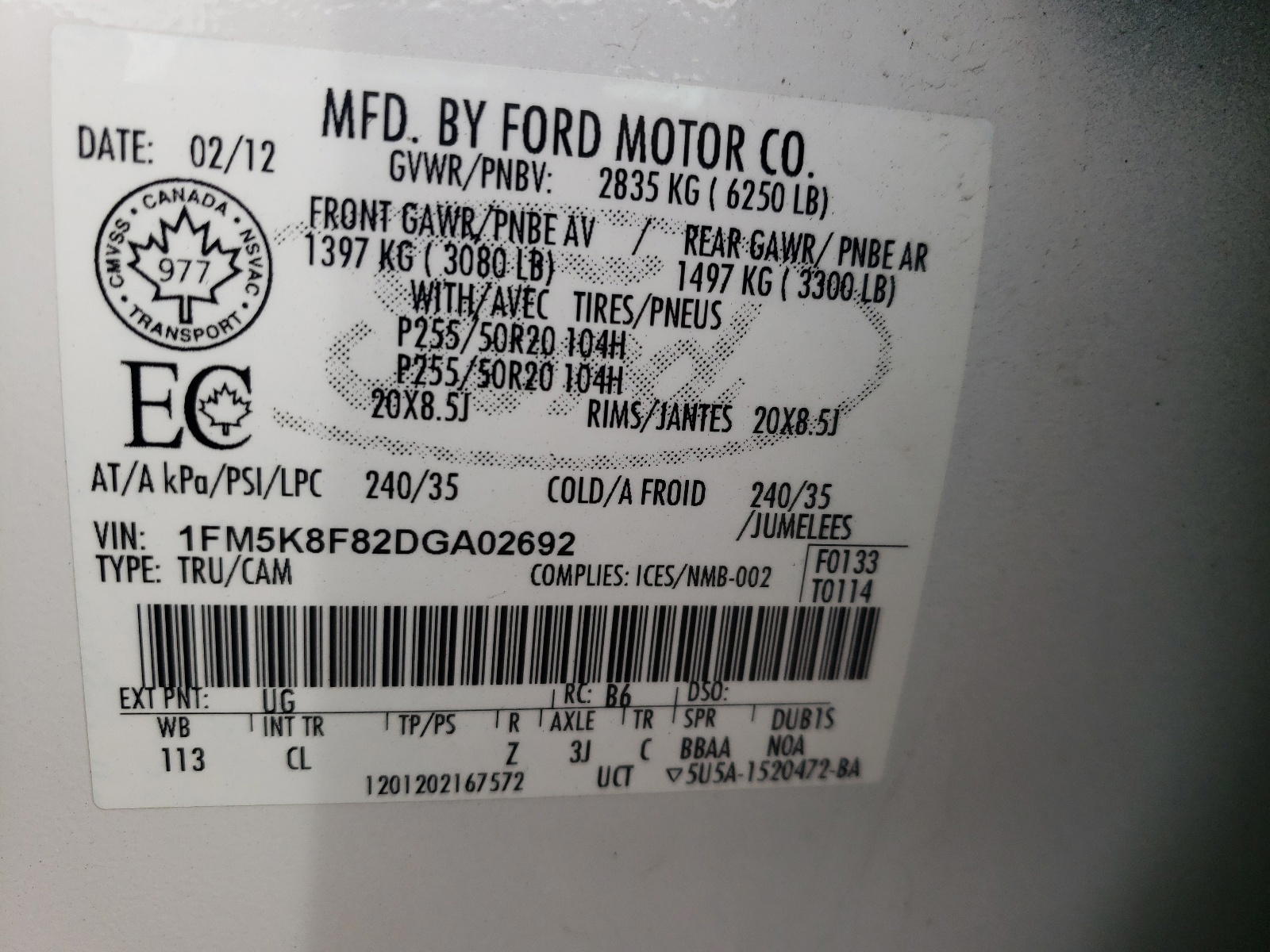 Photo 10 from auction – 2013 FORD EXPLORER L with VIN 1FM5K8F82DGA02692