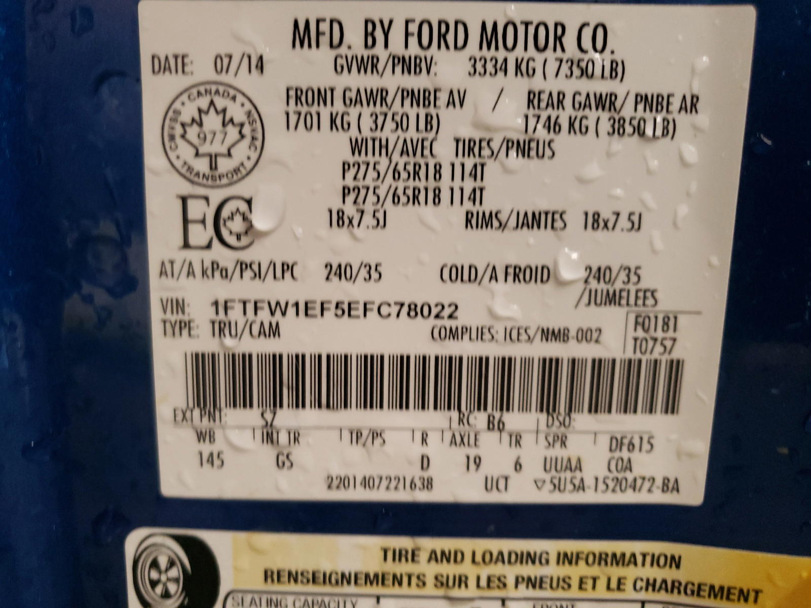 Photo 10 from auction – 2014 FORD F150 SUPER with VIN 1FTFW1EF5EFC78022
