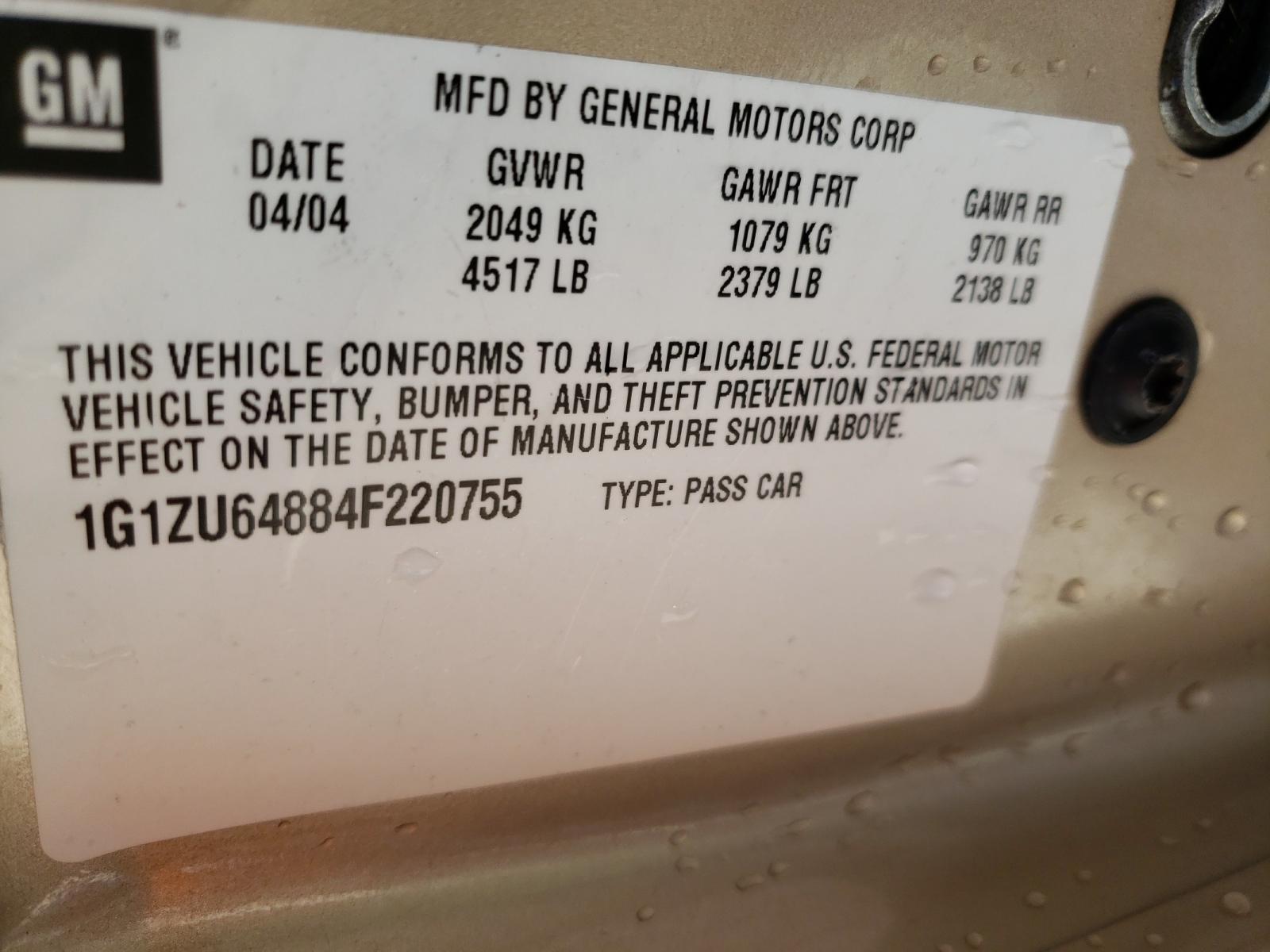 Photo 10 from auction – 2004 CHEVROLET MALIBU MAX with VIN 1G1ZU64884F220755