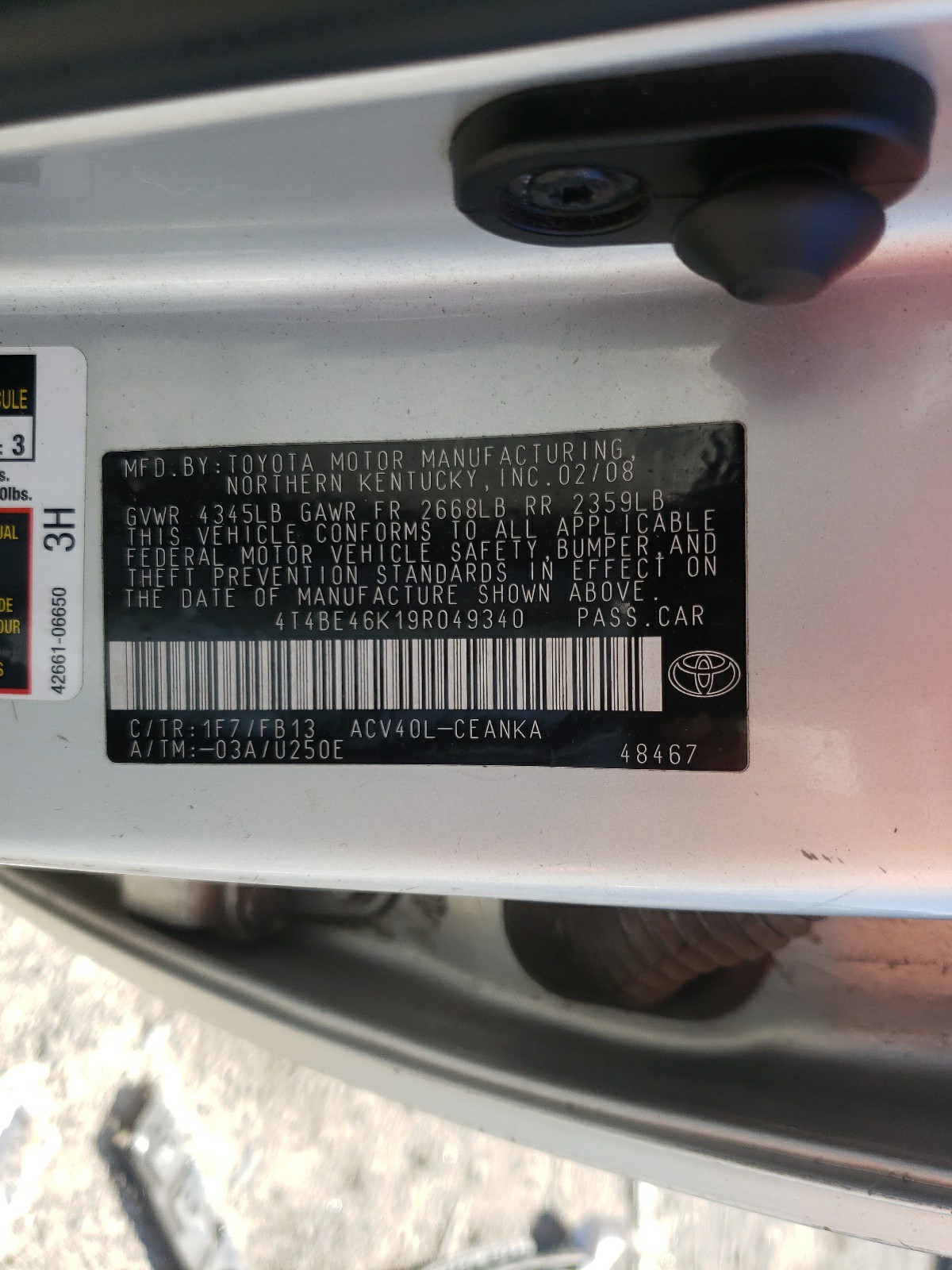 Photo 10 from auction – 2009 TOYOTA CAMRY BASE with VIN 4T4BE46K19R049340