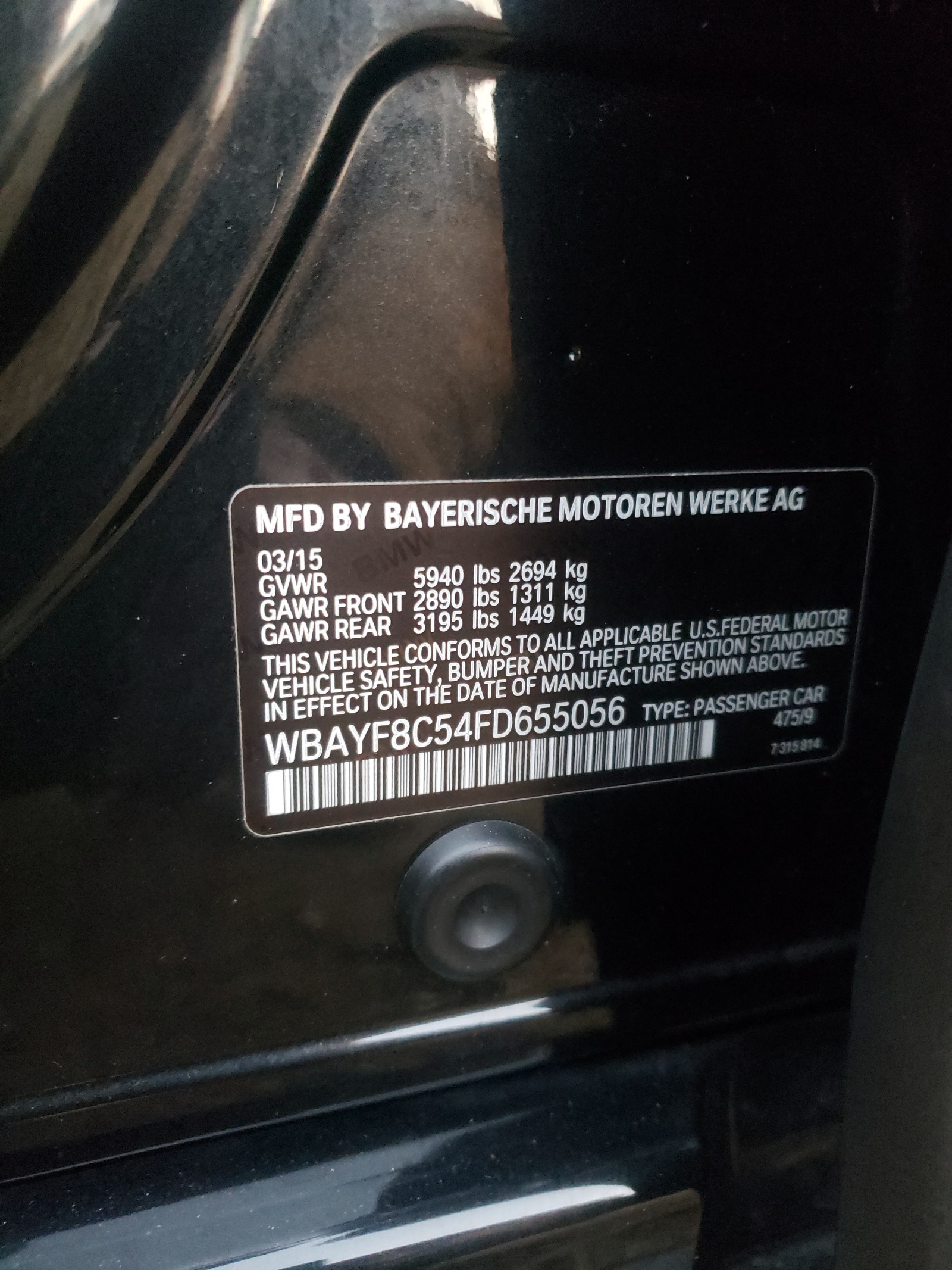Photo 10 from auction – 2015 BMW 750LI XDRI with VIN WBAYF8C54FD655056