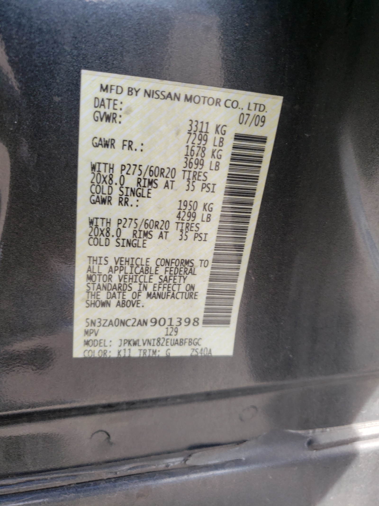 Photo 10 from auction – 2010 INFINITI QX56 with VIN 5N3ZA0NC2AN901398
