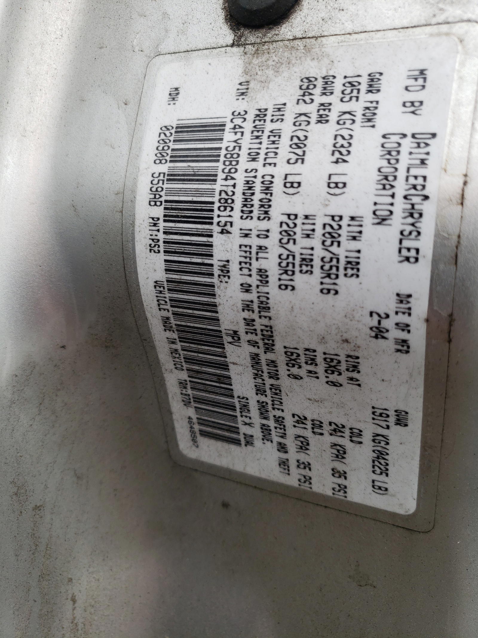 Photo 10 from auction – 2004 CHRYSLER PT CRUISER with VIN 3C4FY58B94T286154