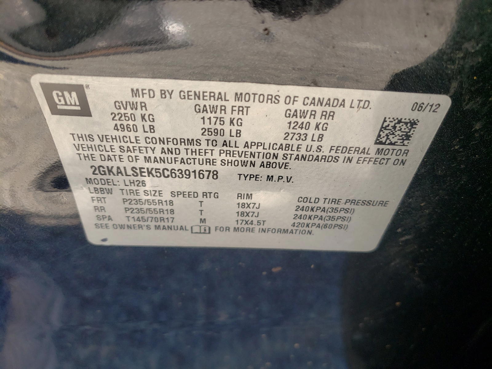 Photo 10 from auction – 2012 GMC TERRAIN SL with VIN 2GKALSEK5C6391678