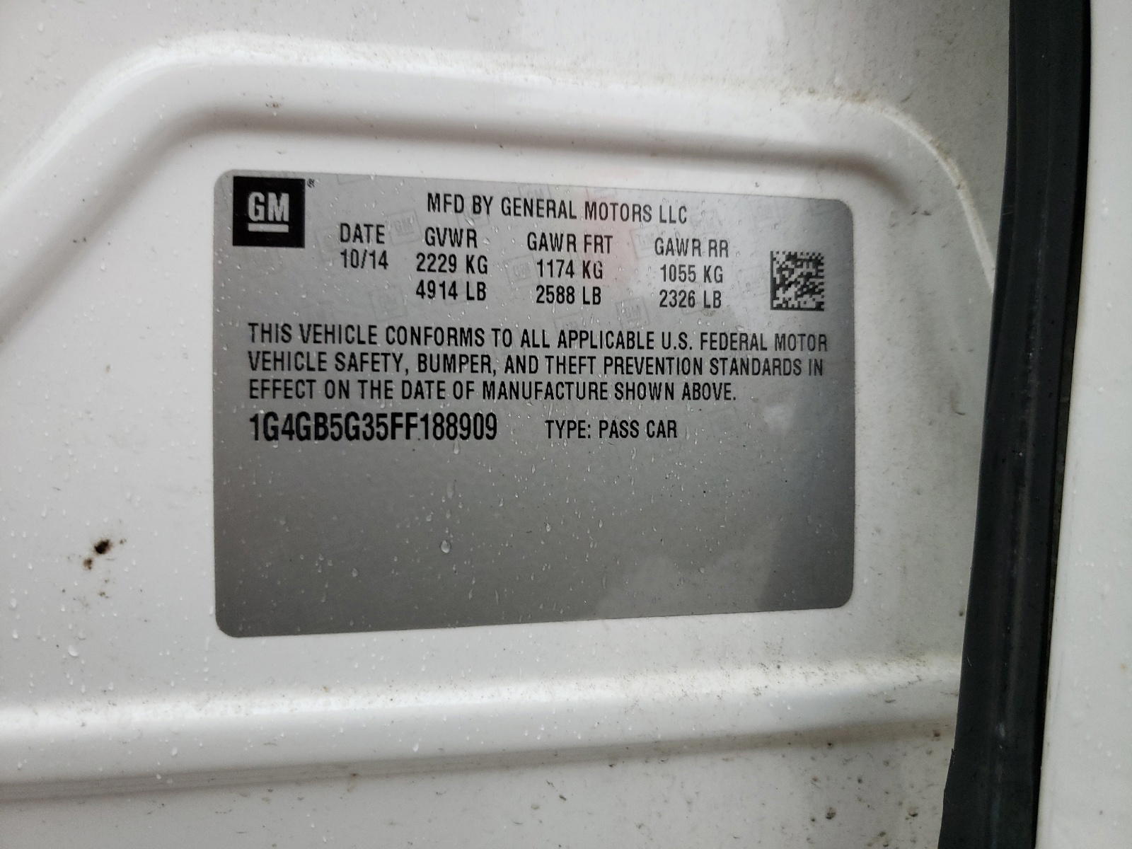 Photo 10 from auction – 2015 BUICK LACROSSE with VIN 1G4GB5G35FF188909