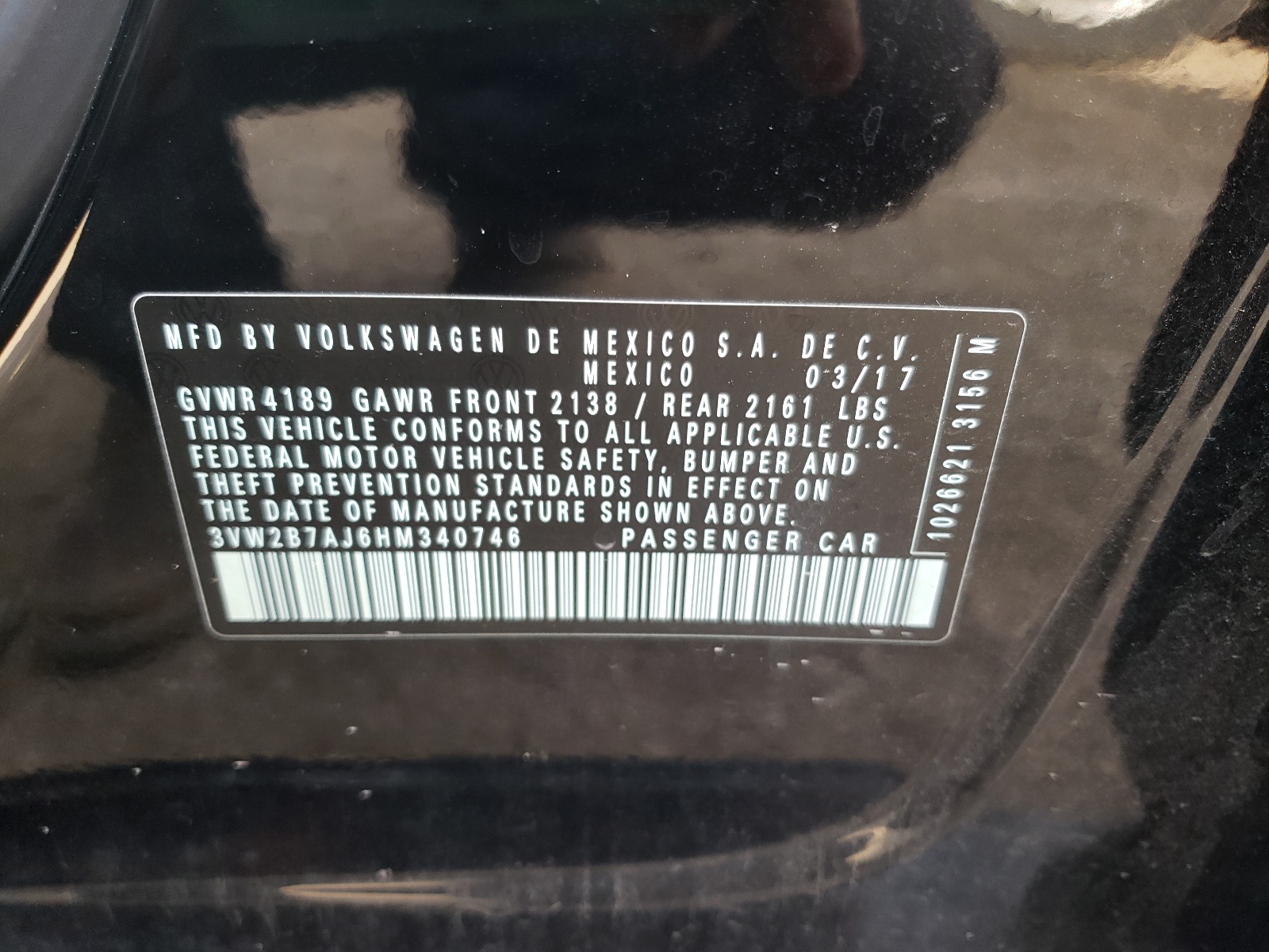 Photo 10 from auction – 2017 VOLKSWAGEN JETTA S with VIN 3VW2B7AJ6HM340746
