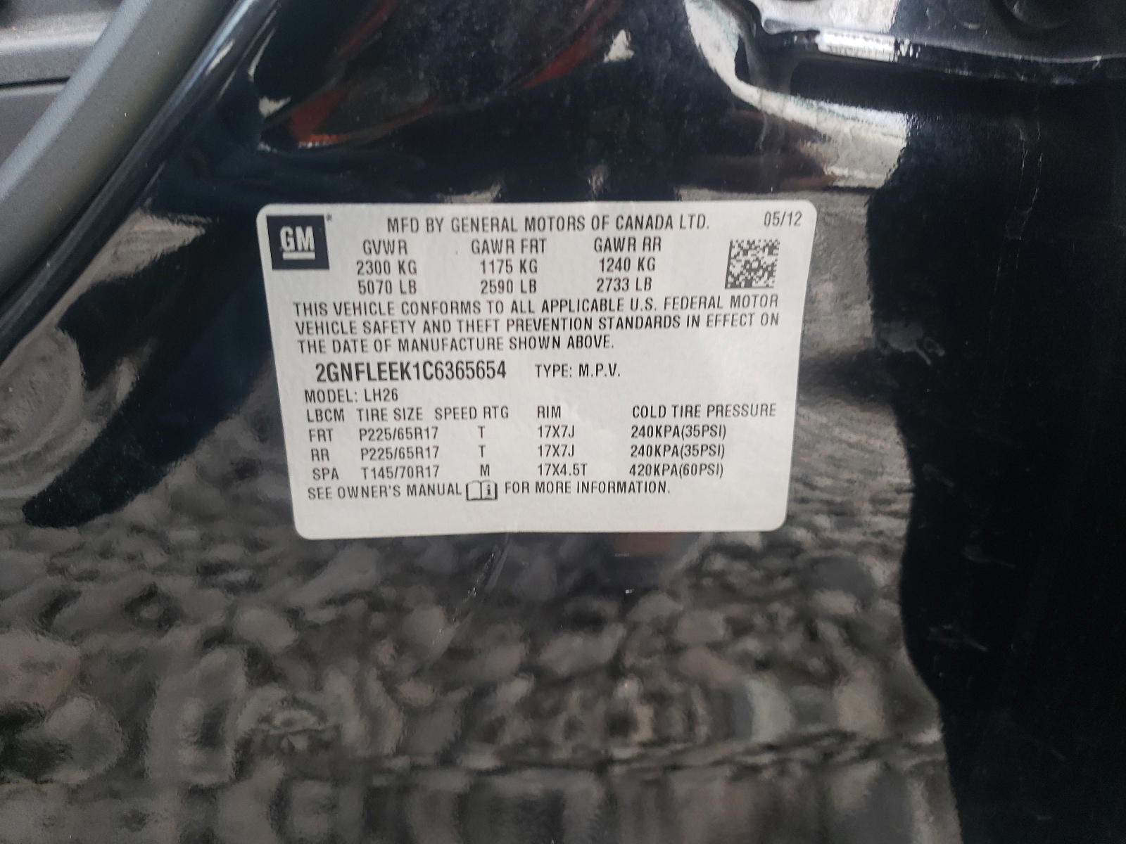 Photo 10 from auction – 2012 CHEVROLET EQUINOX LT with VIN 2GNFLEEK1C6365654
