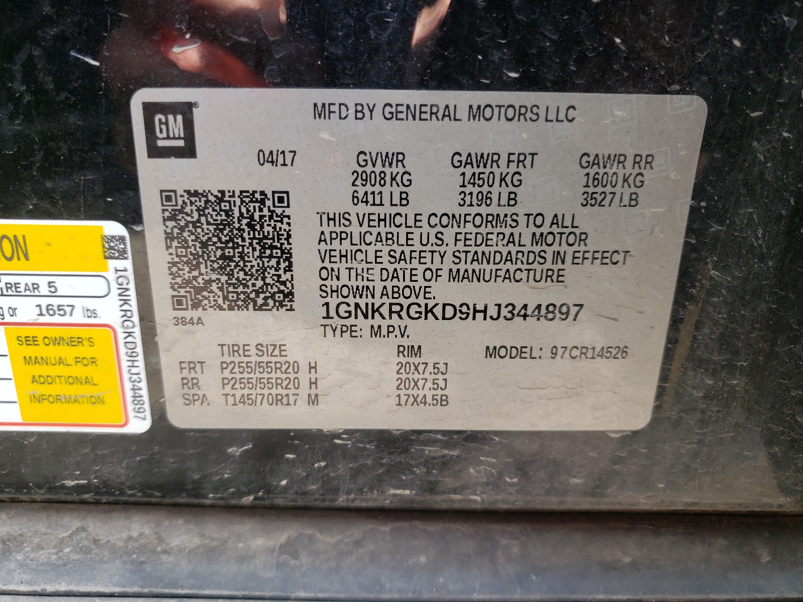 Photo 10 from auction – 2017 CHEVROLET TRAVERSE L with VIN 1GNKRGKD9HJ344897
