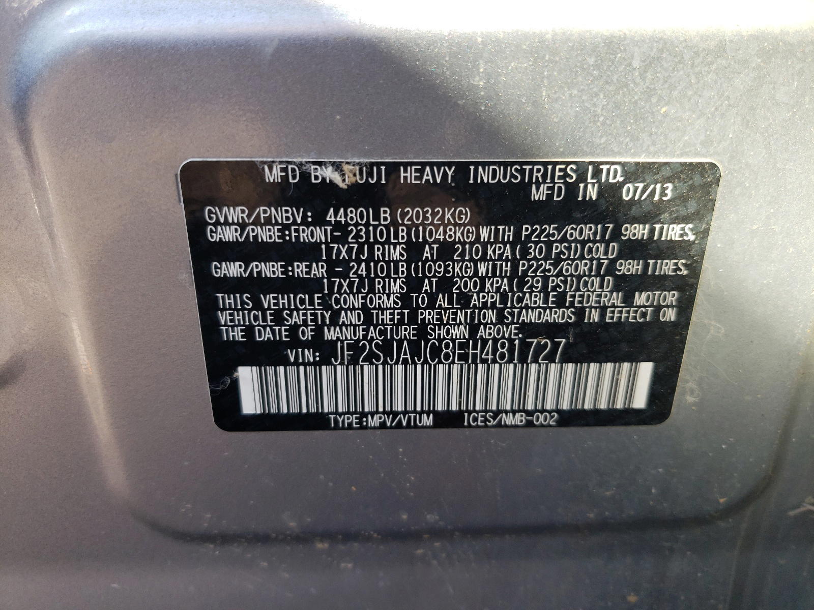 Photo 10 from auction – 2014 SUBARU FORESTER 2 with VIN JF2SJAJC8EH481727