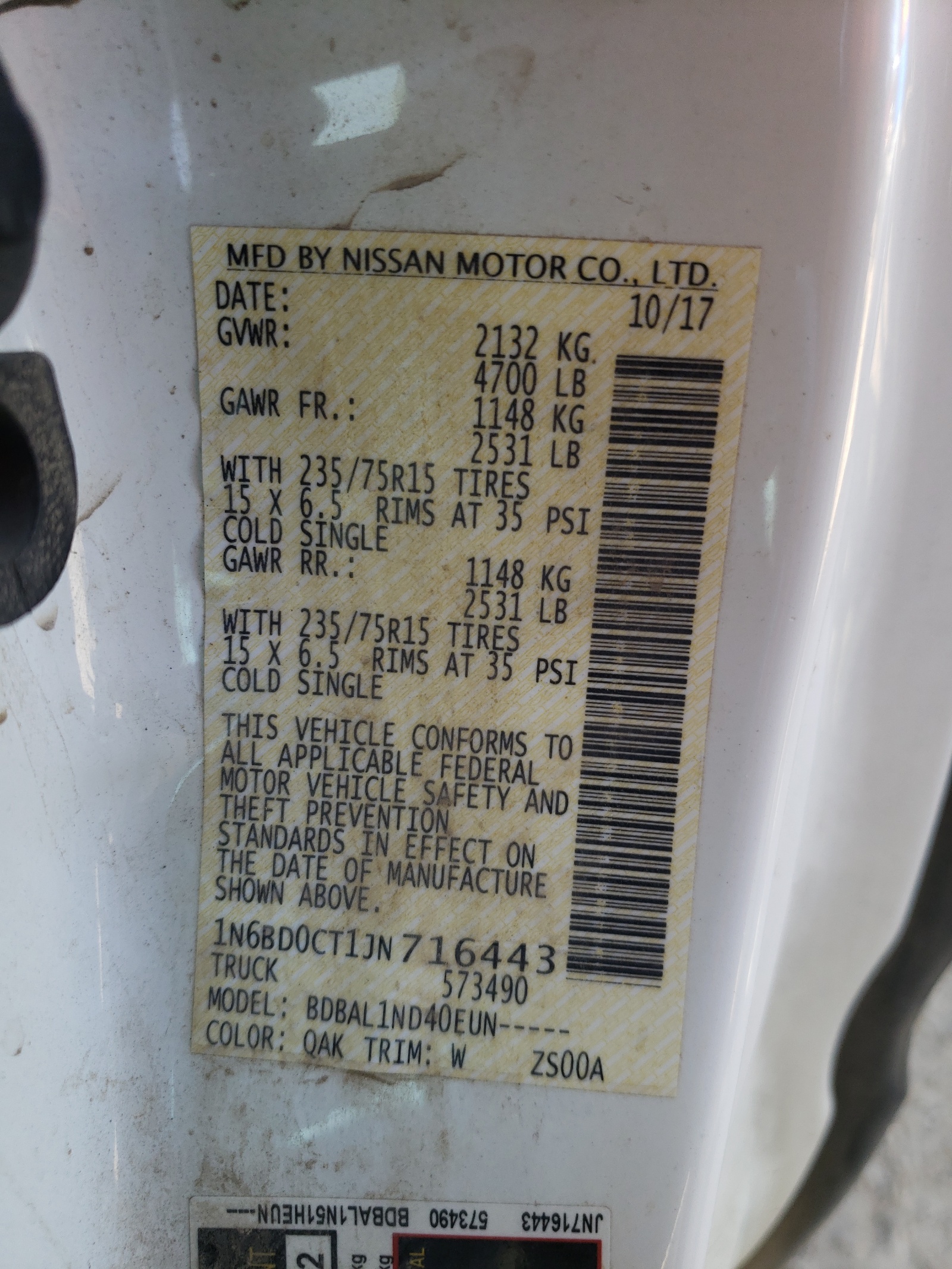 Photo 10 from auction – 2018 NISSAN FRONTIER S with VIN 1N6BD0CT1JN716443