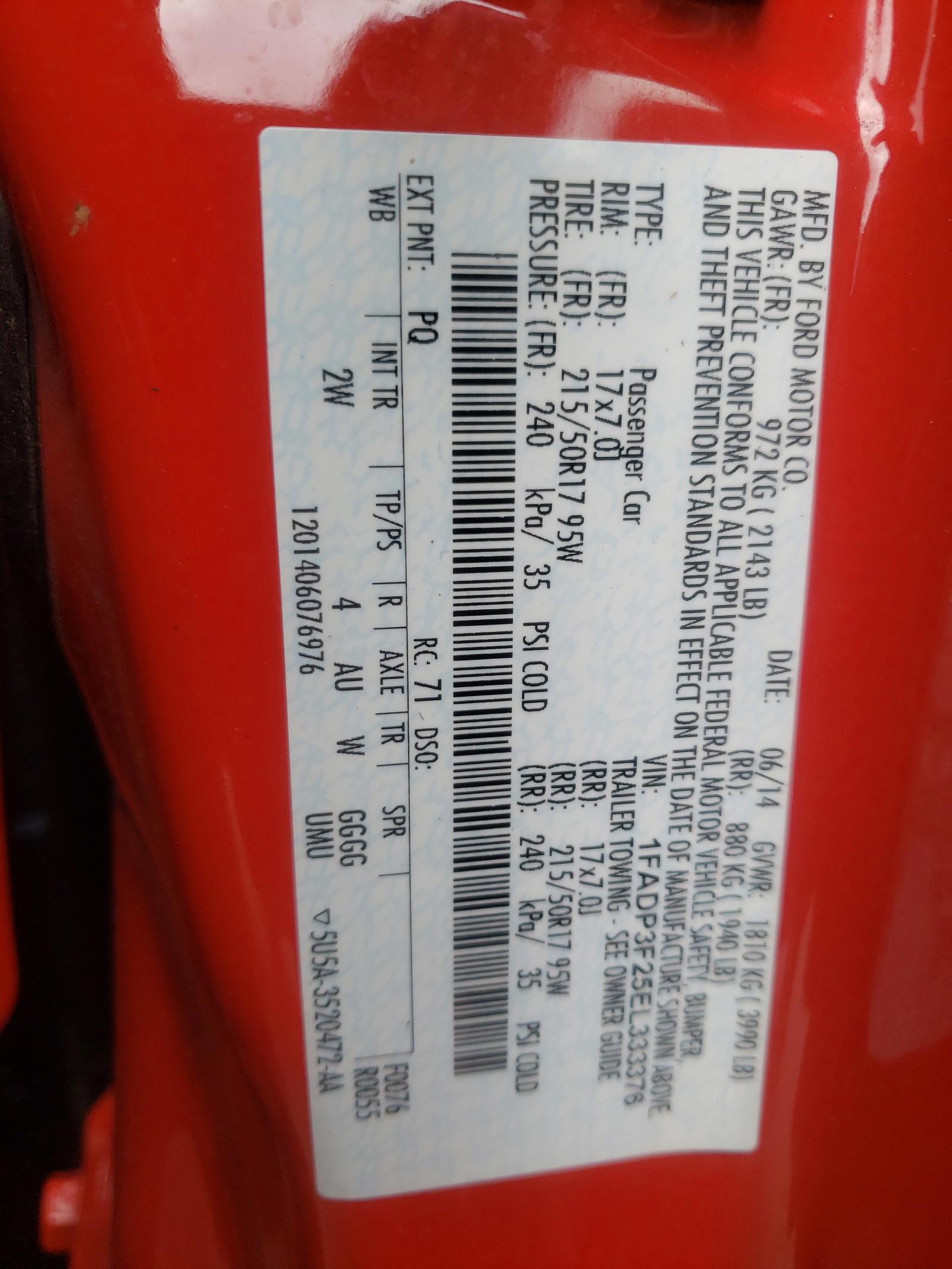 Photo 10 from auction – 2014 FORD FOCUS SE with VIN 1FADP3F25EL333376