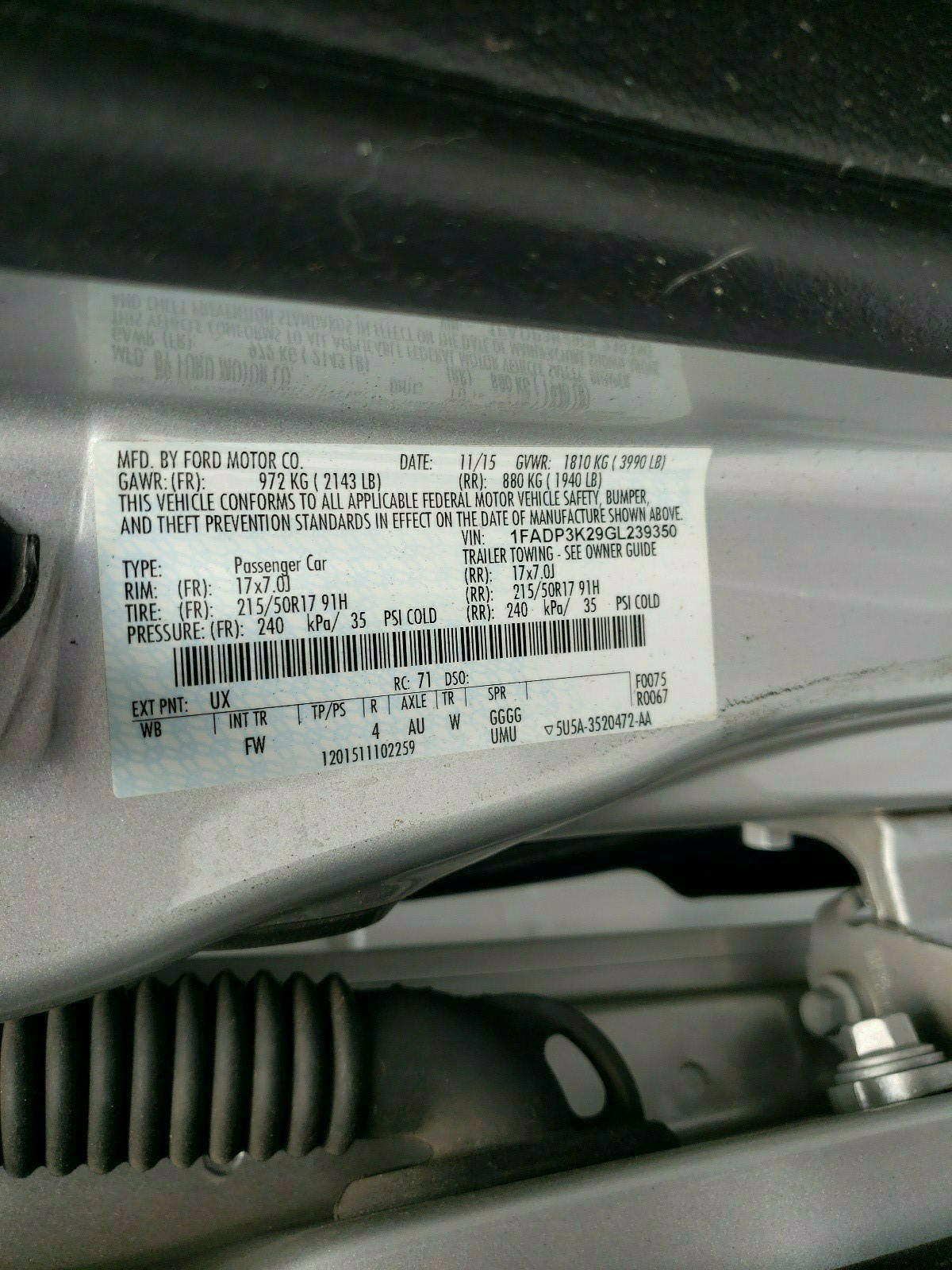 Photo 10 from auction – 2016 FORD FOCUS SE with VIN 1FADP3K29GL239350