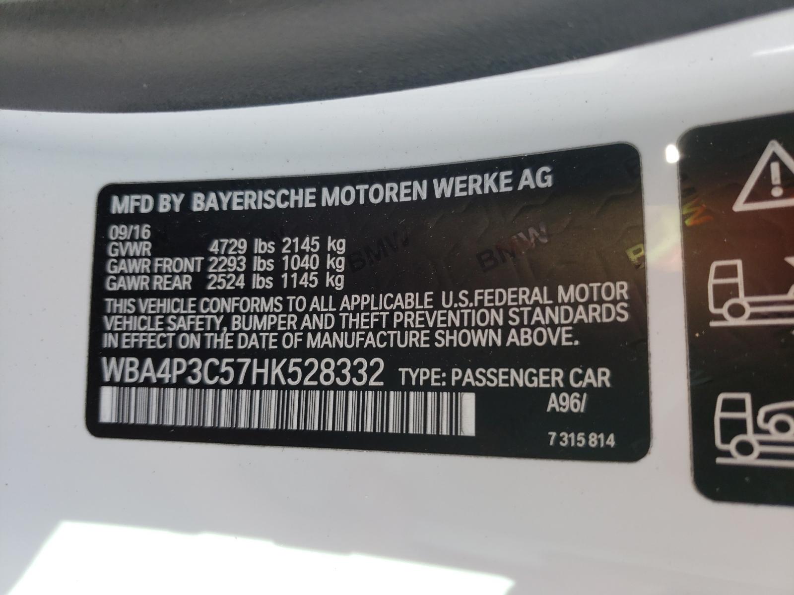 Photo 10 from auction – 2017 BMW 440XI with VIN WBA4P3C57HK528332