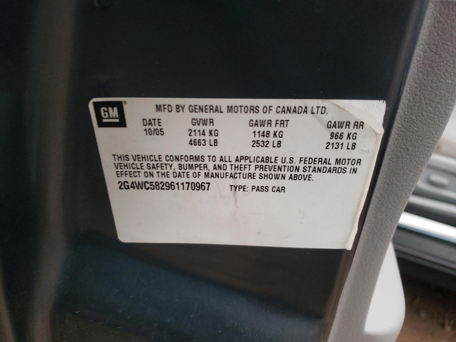 Photo 10 from auction – 2006 BUICK LACROSSE C with VIN 2G4WC582961170967