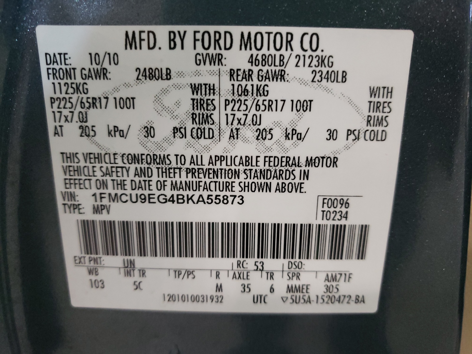 Фото 10 с аукциона – 2011 FORD ESCAPE LIM с VIN 1FMCU9EG4BKA55873