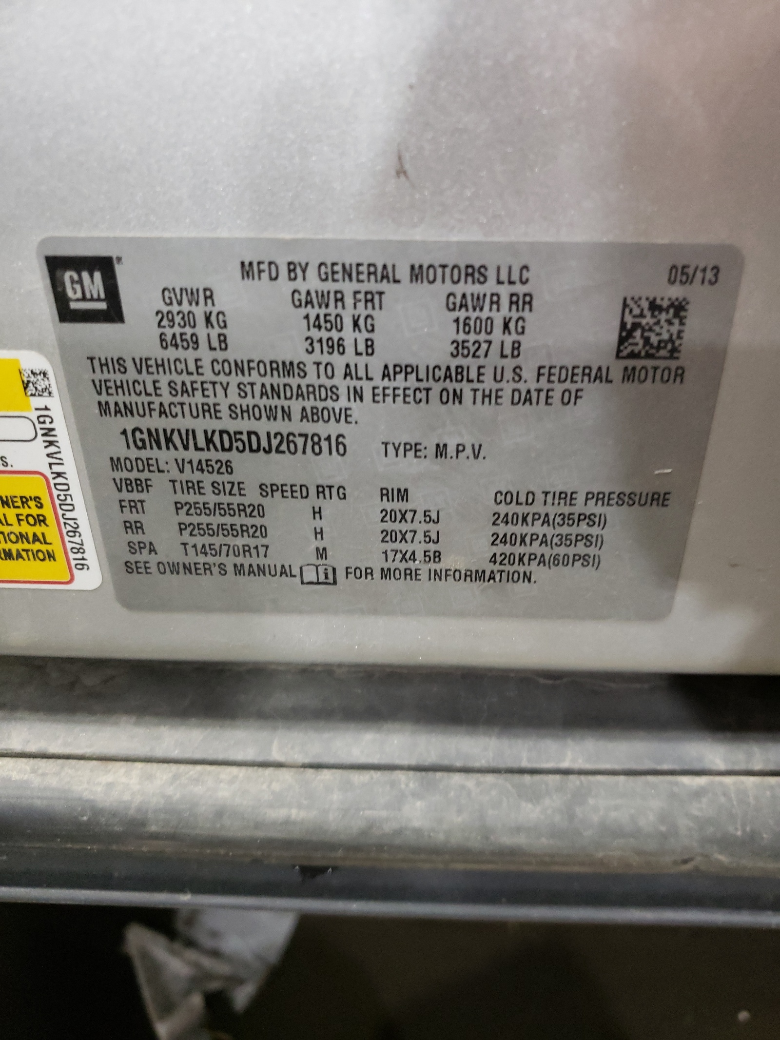 Photo 10 from auction – 2013 CHEVROLET TRAVERSE L with VIN 1GNKVLKD5DJ267816
