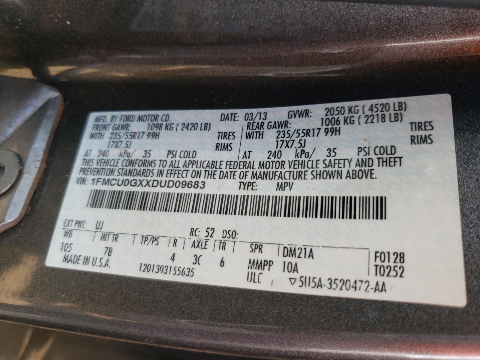 Photo 10 from auction – 2013 FORD ESCAPE SE with VIN 1FMCU0GXXDUD09683