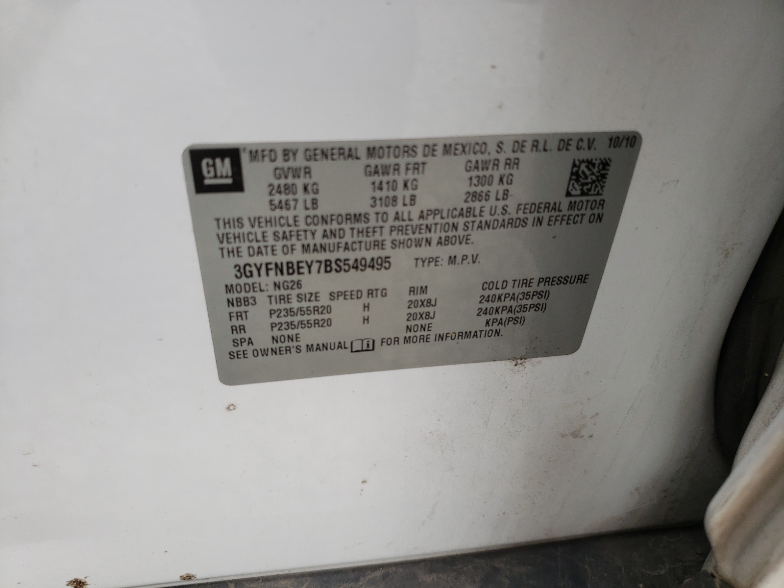 Zdjęcie 10 z aukcji – 2011 CADILLAC SRX PERFOR z VIN 3GYFNBEY7BS549495