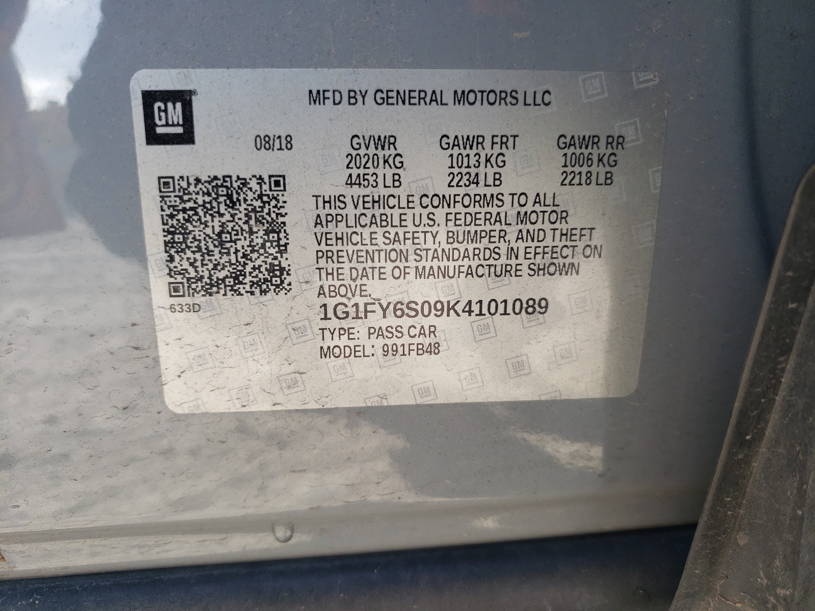 Photo 10 from auction – 2019 CHEVROLET BOLT EV LT with VIN 1G1FY6S09K4101089