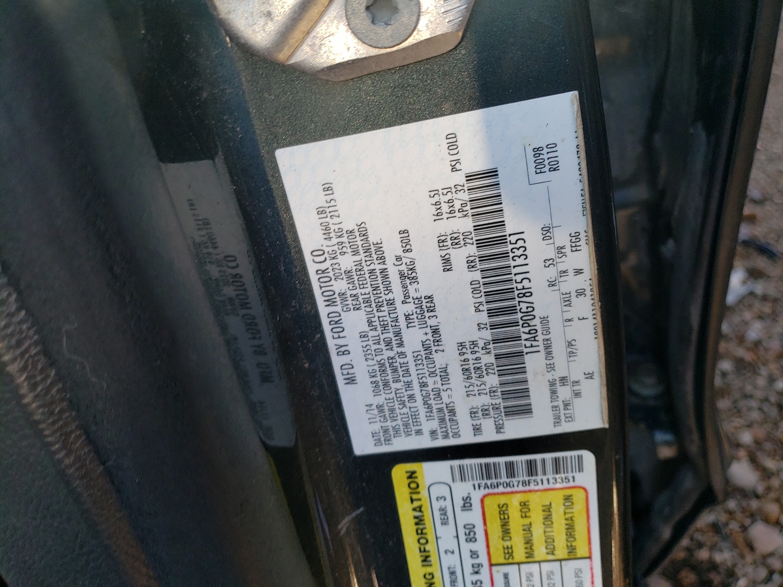 Photo 10 from auction – 2015 FORD FUSION S with VIN 1FA6P0G78F5113351