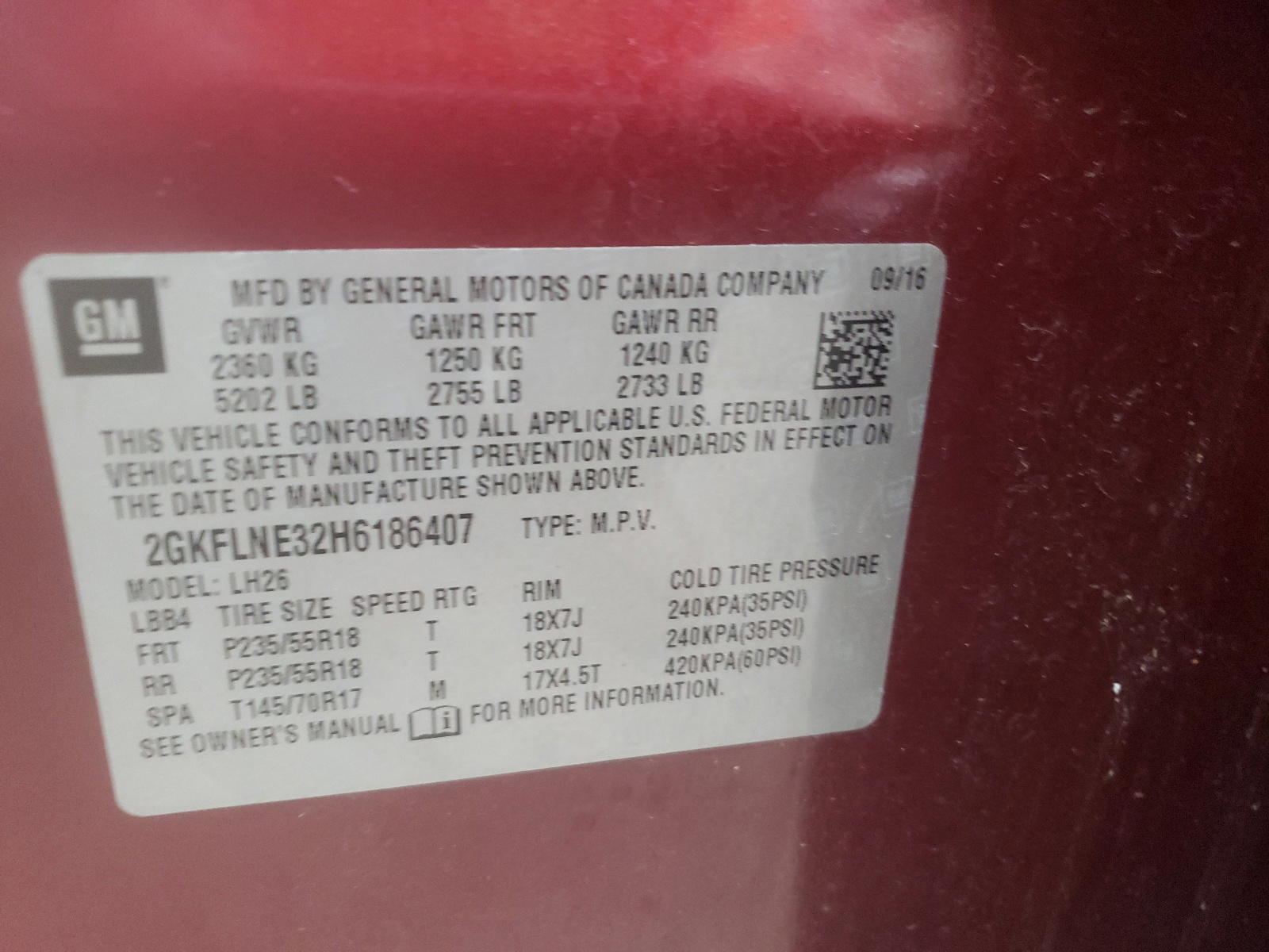 Photo 10 from auction – 2017 GMC TERRAIN SL with VIN 2GKFLNE32H6186407
