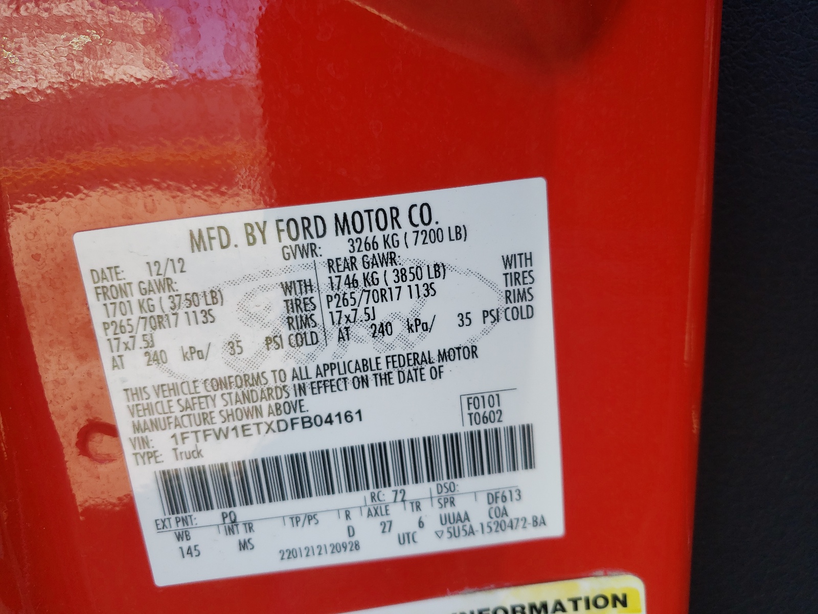 Photo 10 from auction – 2013 FORD F150 SUPER with VIN 1FTFW1ETXDFB04161