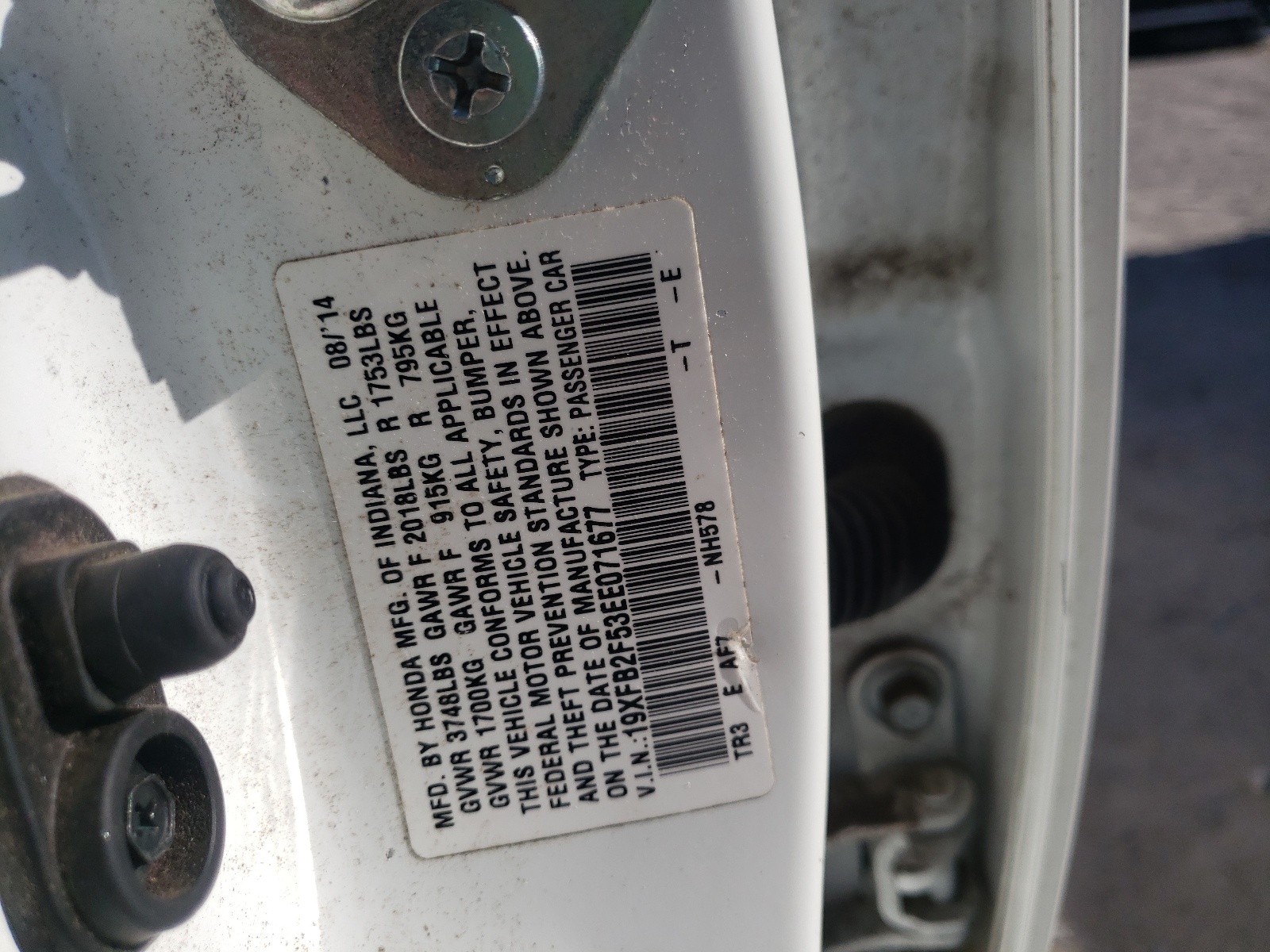 Zdjęcie 10 z aukcji – 2014 HONDA CIVIC LX z VIN 19XFB2F53EE071677