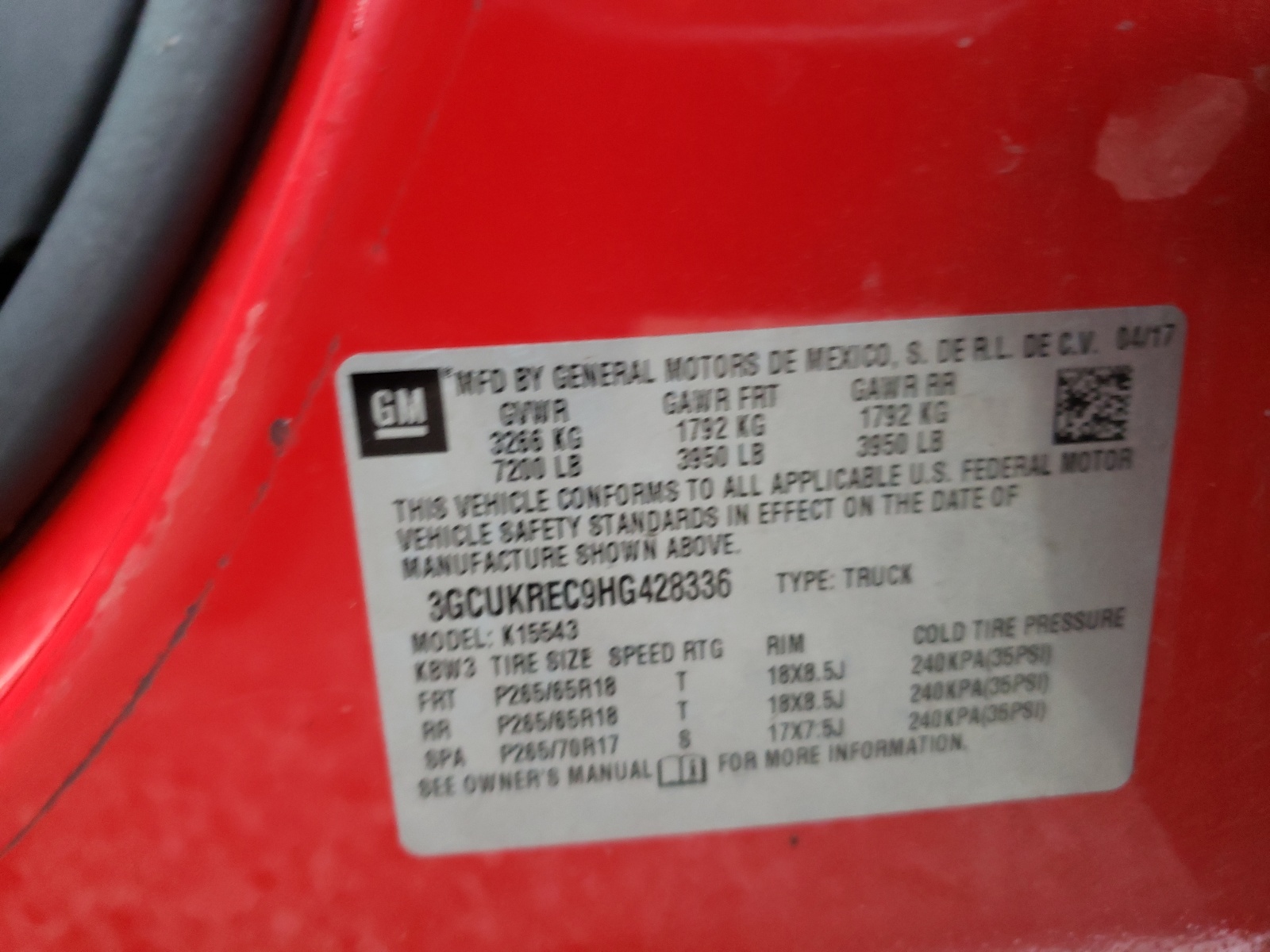 Photo 10 from auction – 2017 CHEVROLET SILVERADO with VIN 3GCUKREC9HG428336