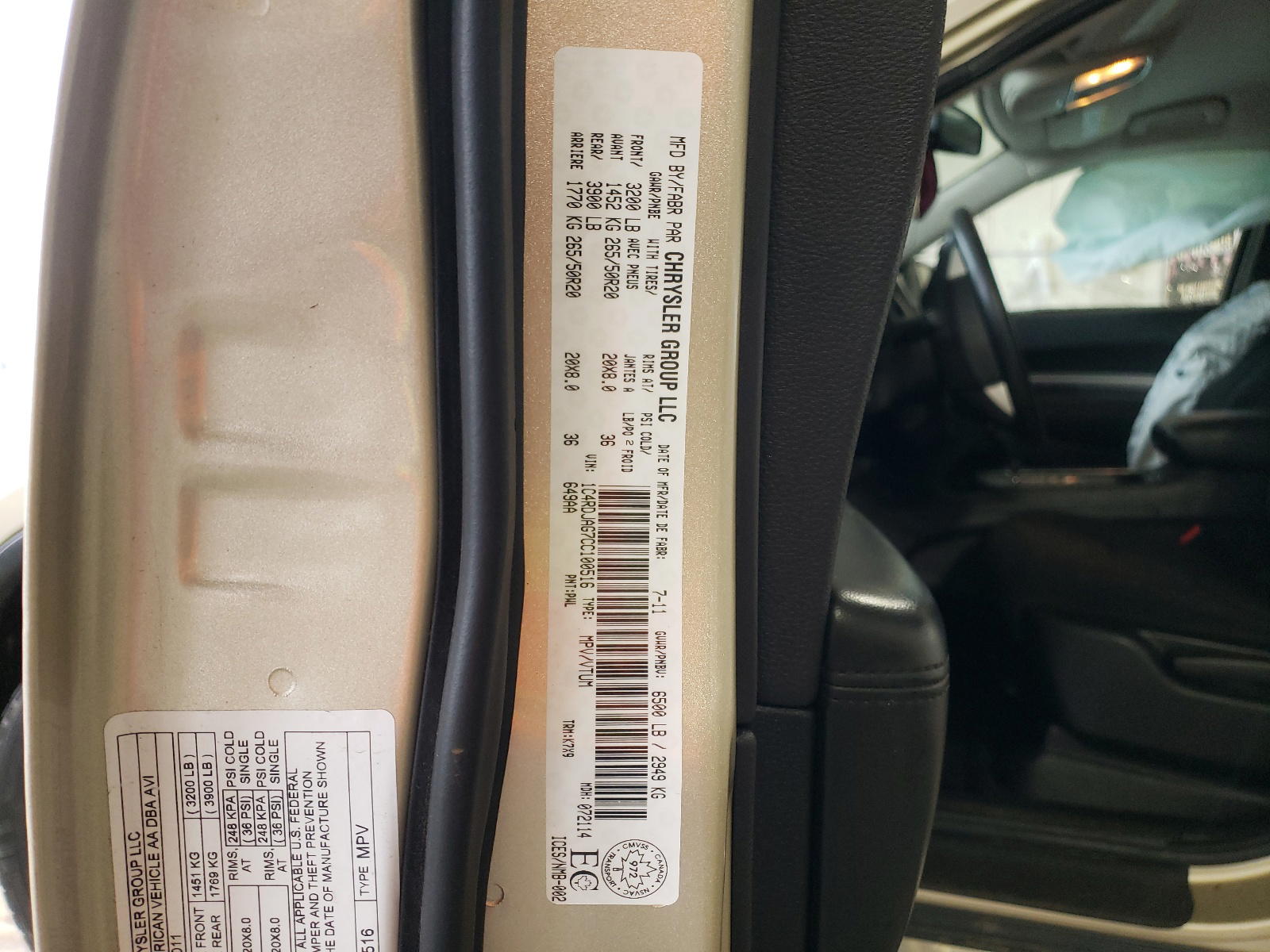 Photo 10 from auction – 2012 DODGE DURANGO SX with VIN 1C4RDJAG7CC100516