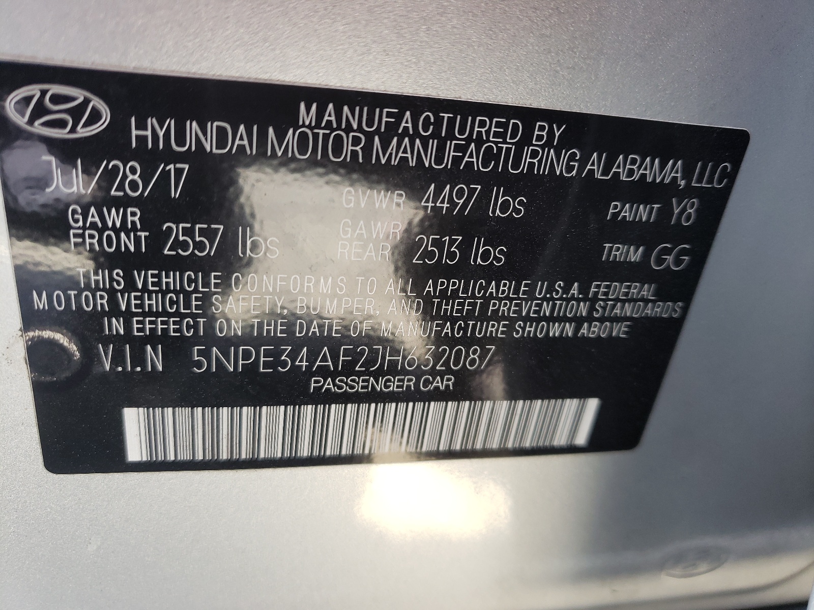 Photo 10 from auction – 2018 HYUNDAI SONATA SPO with VIN 5NPE34AF2JH632087