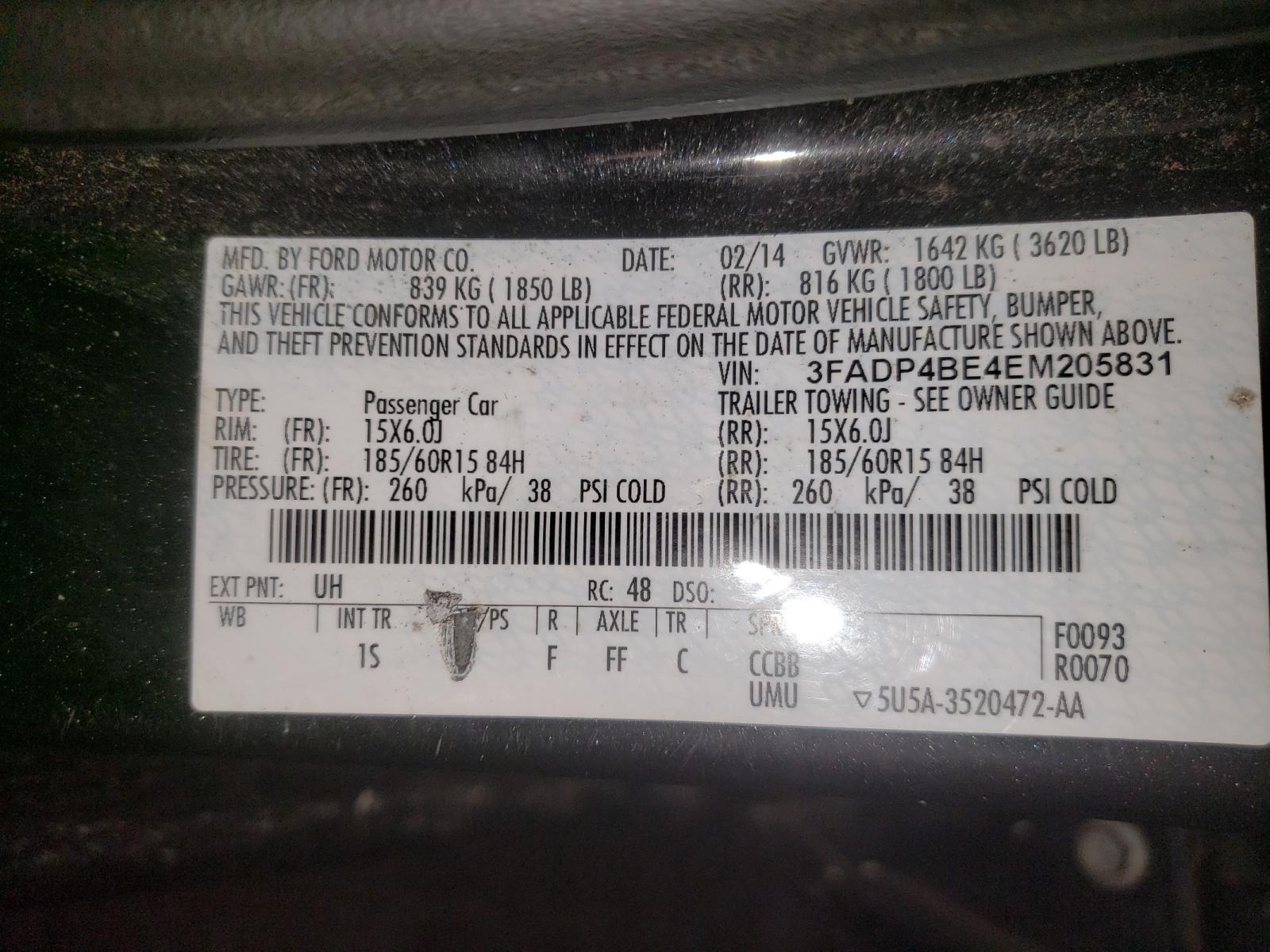Photo 10 from auction – 2014 FORD FIESTA SE with VIN 3FADP4BE4EM205831