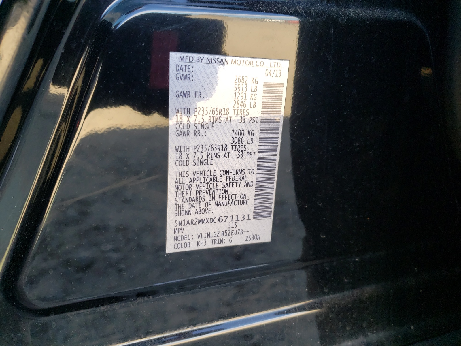 Photo 10 from auction – 2013 NISSAN PATHFINDER with VIN 5N1AR2MMXDC671131