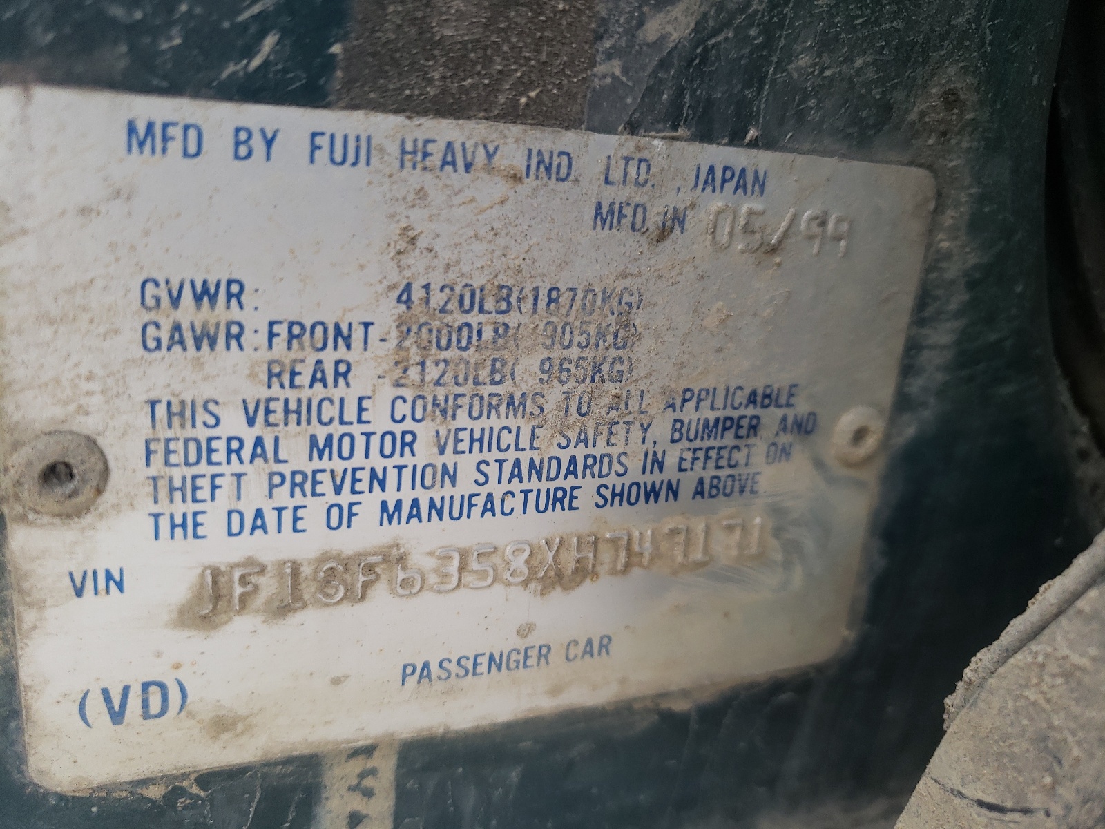 Photo 10 from auction – 1999 SUBARU FORESTER with VIN JF1SF6358XH747171