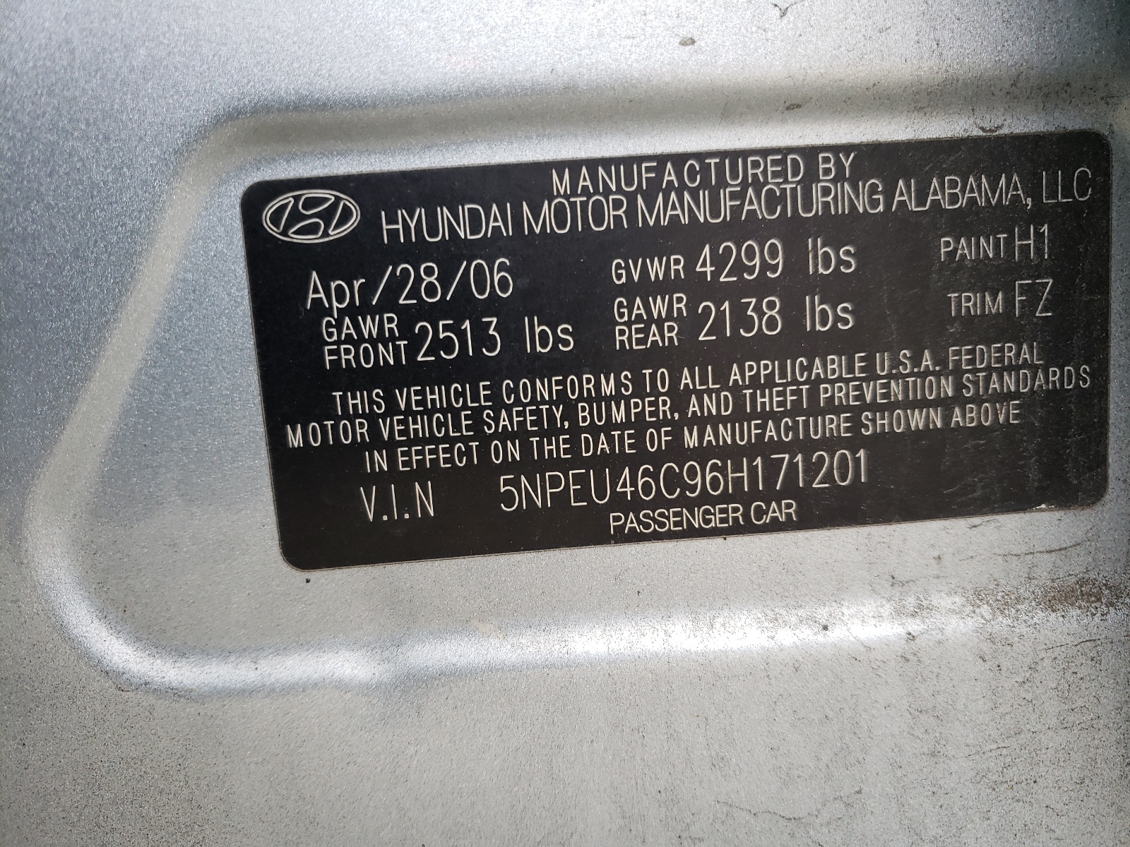 Photo 10 from auction – 2006 HYUNDAI SONATA GLS with VIN 5NPEU46C96H171201