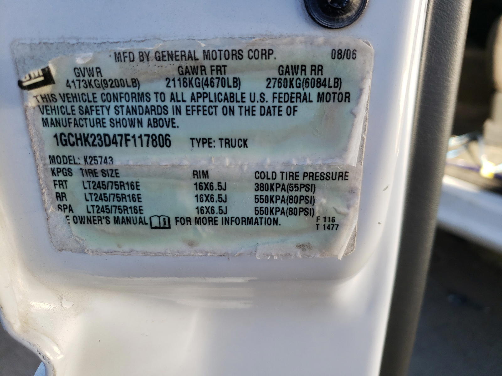 Photo 10 from auction – 2007 CHEVROLET SILVERADO with VIN 1GCHK23D47F117806