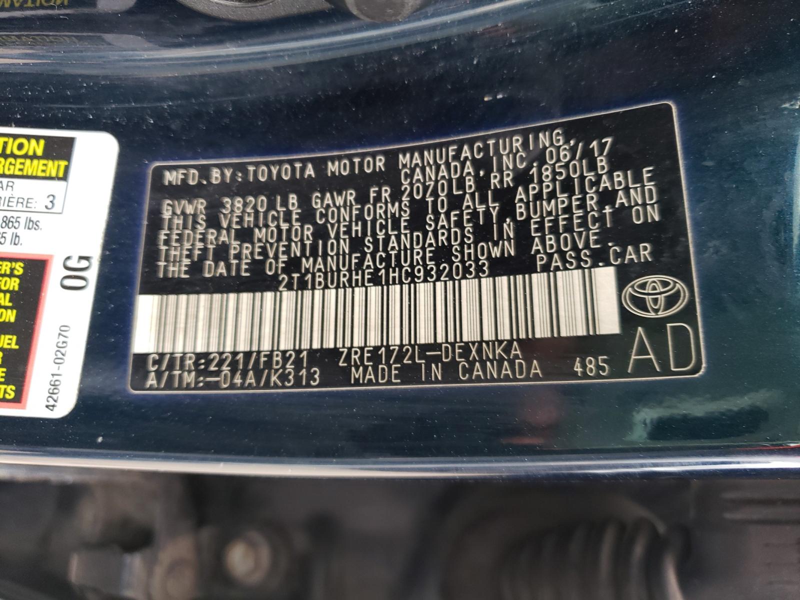 Photo 10 from auction – 2017 TOYOTA COROLLA L with VIN 2T1BURHE1HC932033