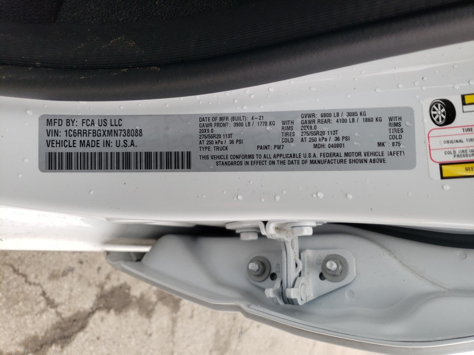 Photo 10 from auction – 2021 RAM 1500 BIG H with VIN 1C6RRFBGXMN738088