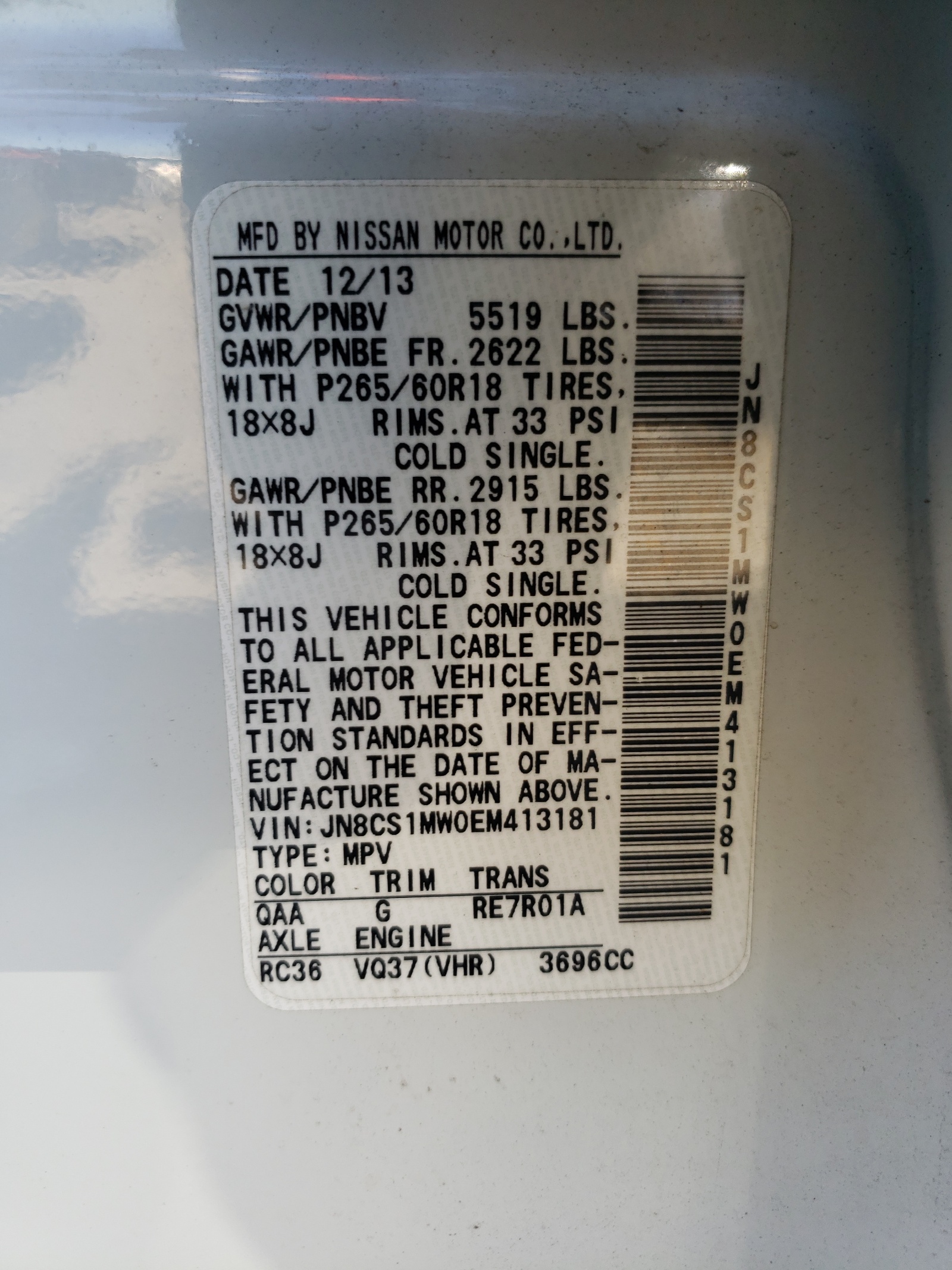 Photo 10 from auction – 2014 INFINITI QX70 with VIN JN8CS1MW0EM413181