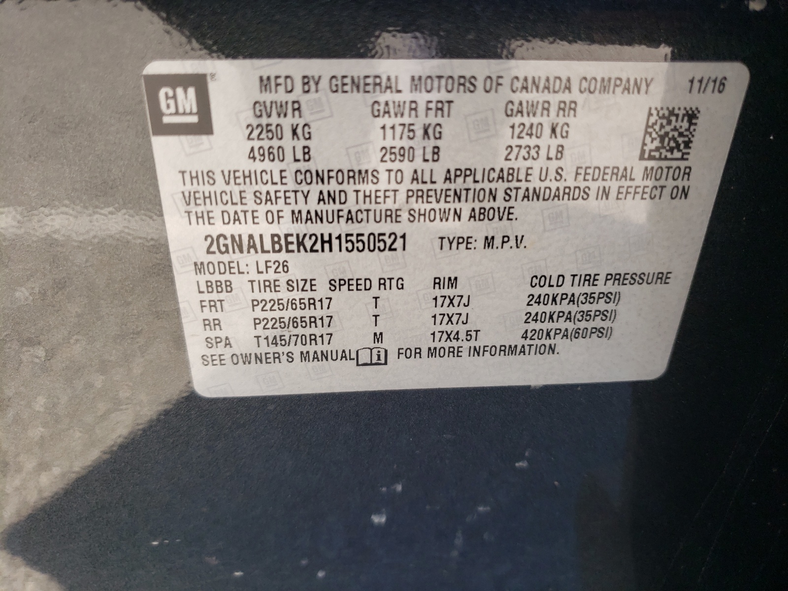 Photo 10 from auction – 2017 CHEVROLET EQUINOX LS with VIN 2GNALBEK2H1550521