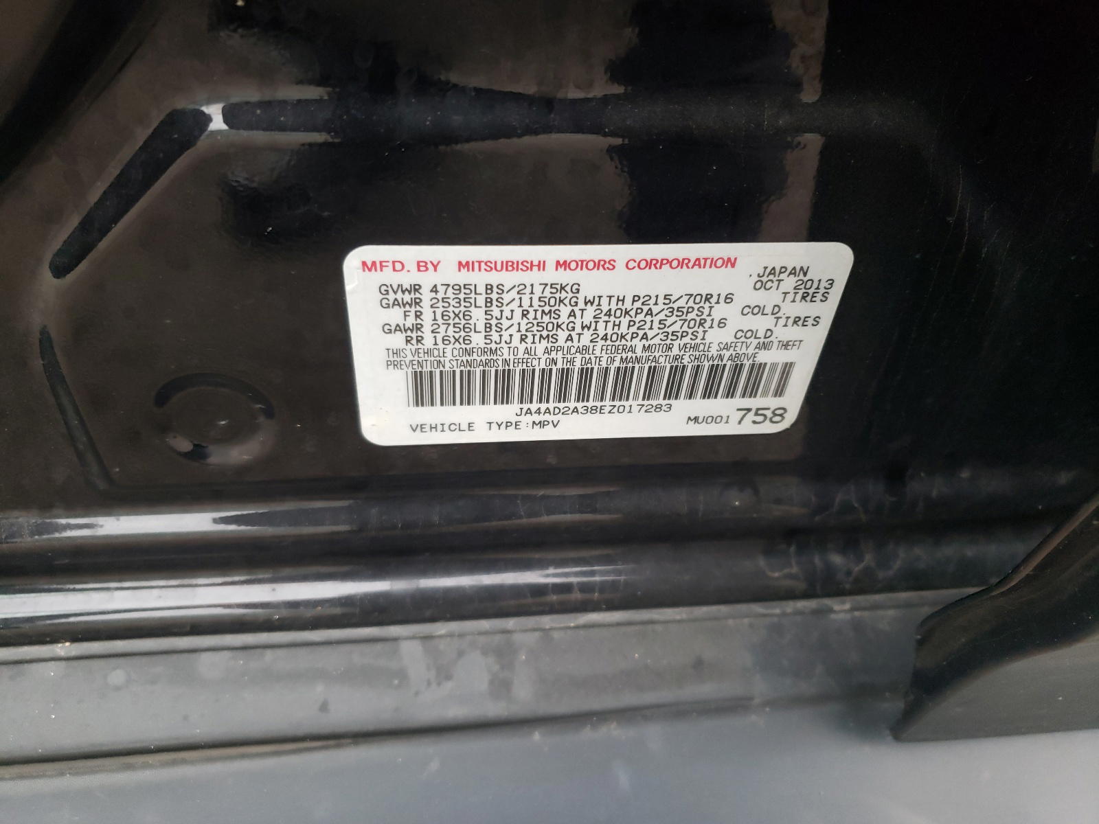 Photo 10 from auction – 2014 MITSUBISHI OUTLANDER with VIN JA4AD2A38EZ017283