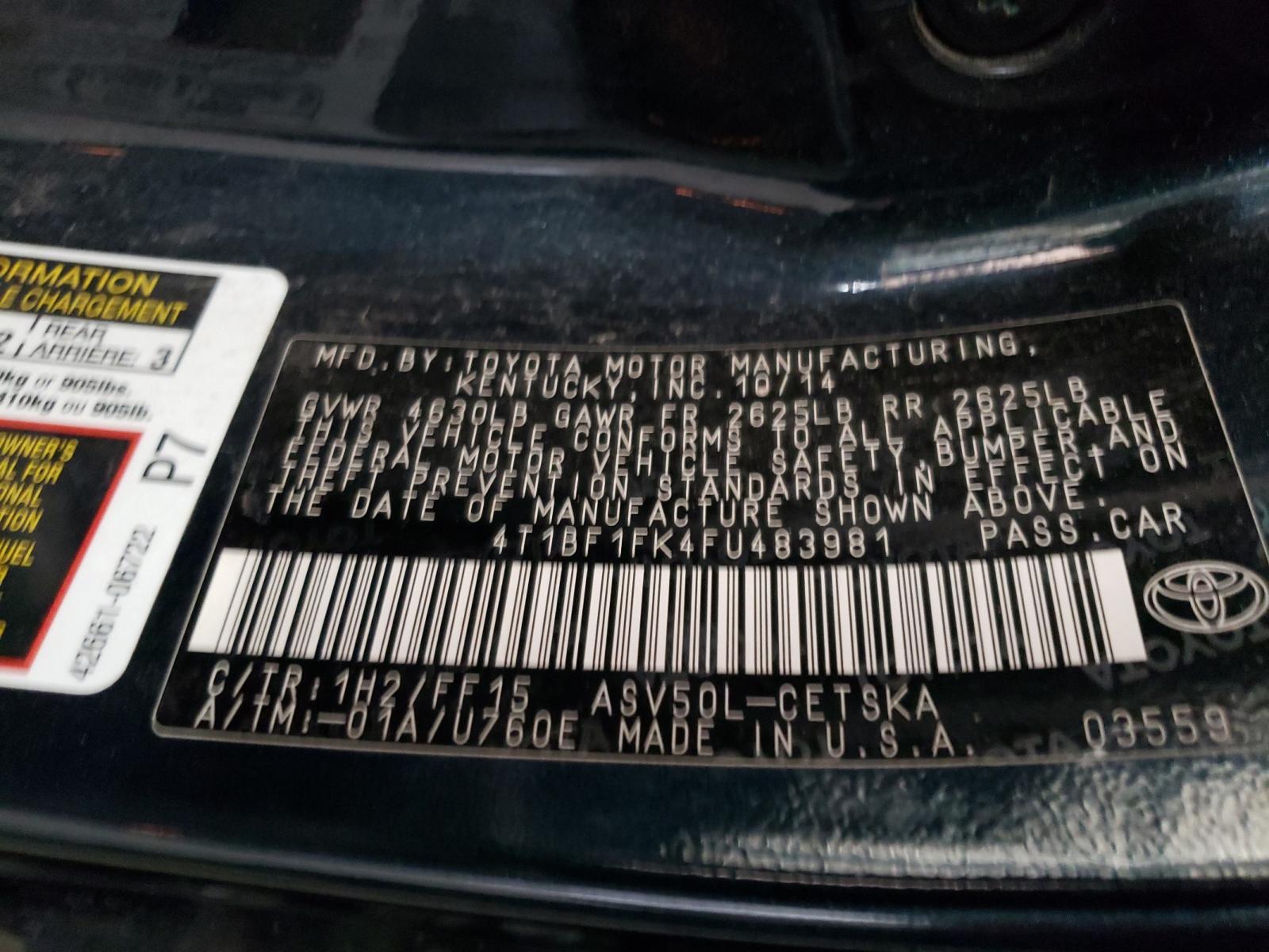 Photo 10 from auction – 2015 TOYOTA CAMRY LE with VIN 4T1BF1FK4FU483981