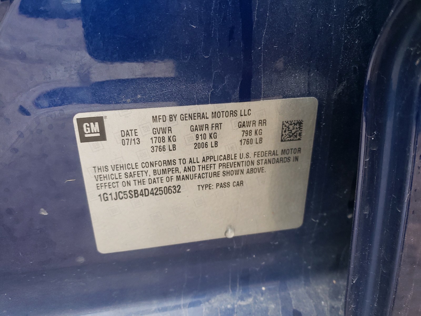 Photo 10 from auction – 2013 CHEVROLET SONIC LT with VIN 1G1JC5SB4D4250632